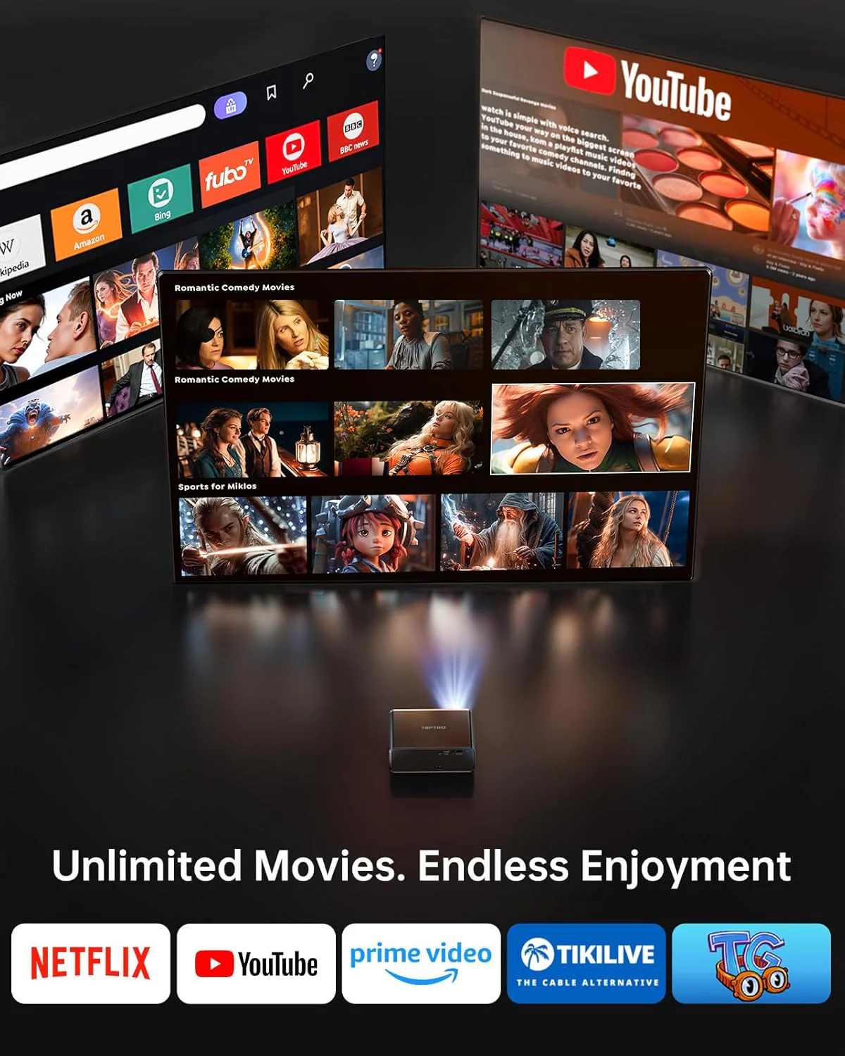 TOPTRO A1 4K Projectors Smart Projector with Built-in Apps, Dolby Audio, Grey - Image 2