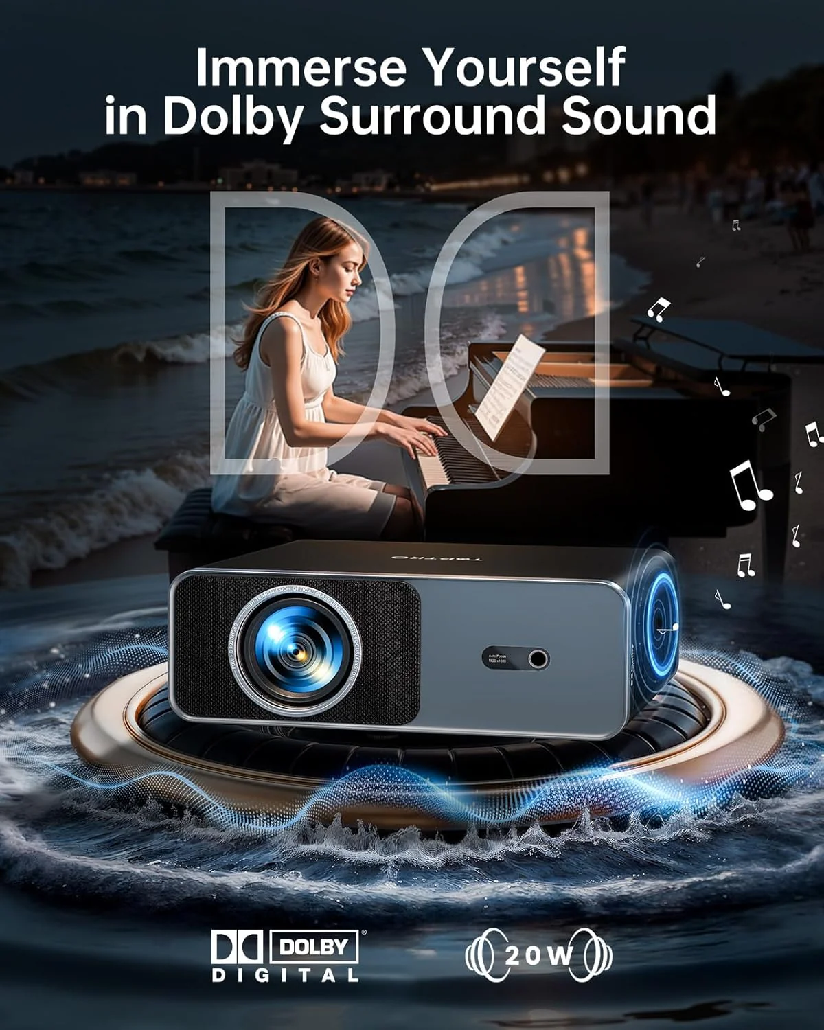 TOPTRO A1 4K Projectors Smart Projector with Built-in Apps, Dolby Audio, Grey - Image 4