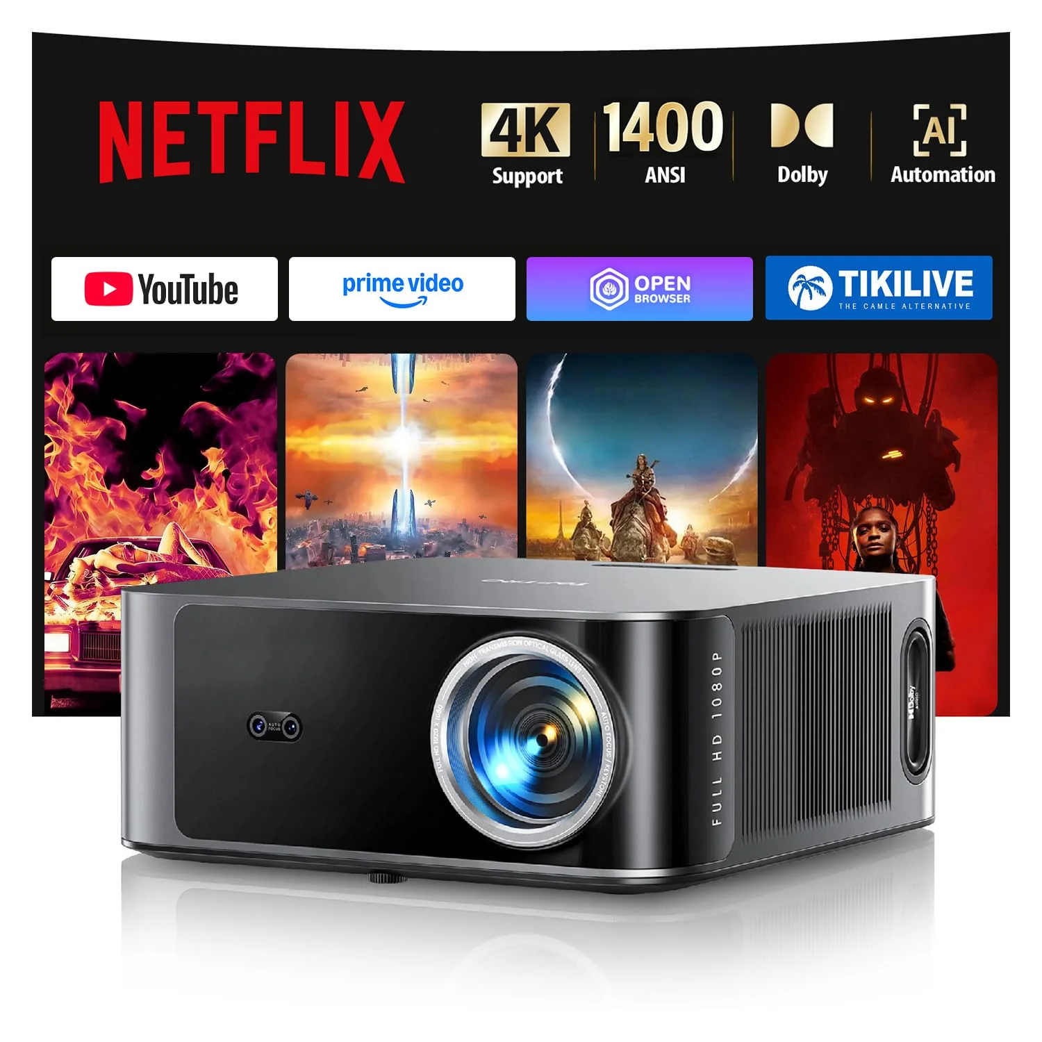 TOPTRO High-Brightness Projectors Smart Projector with 1400 ANSI Lumens, NEW