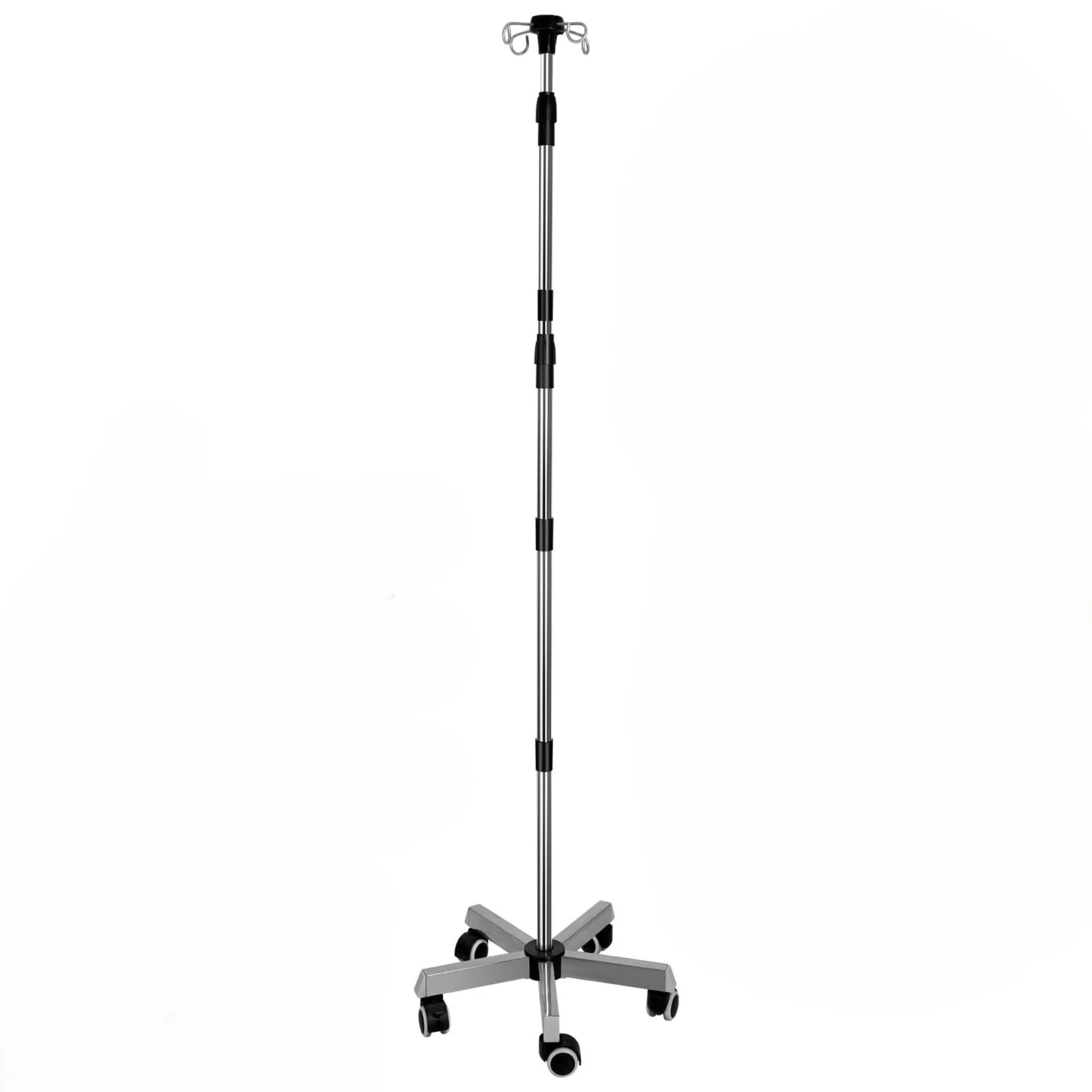 WONDSIGHIN Adjustable 5-Leg Rolling Mobile IV Pole Stand with Sliver Base DEMO