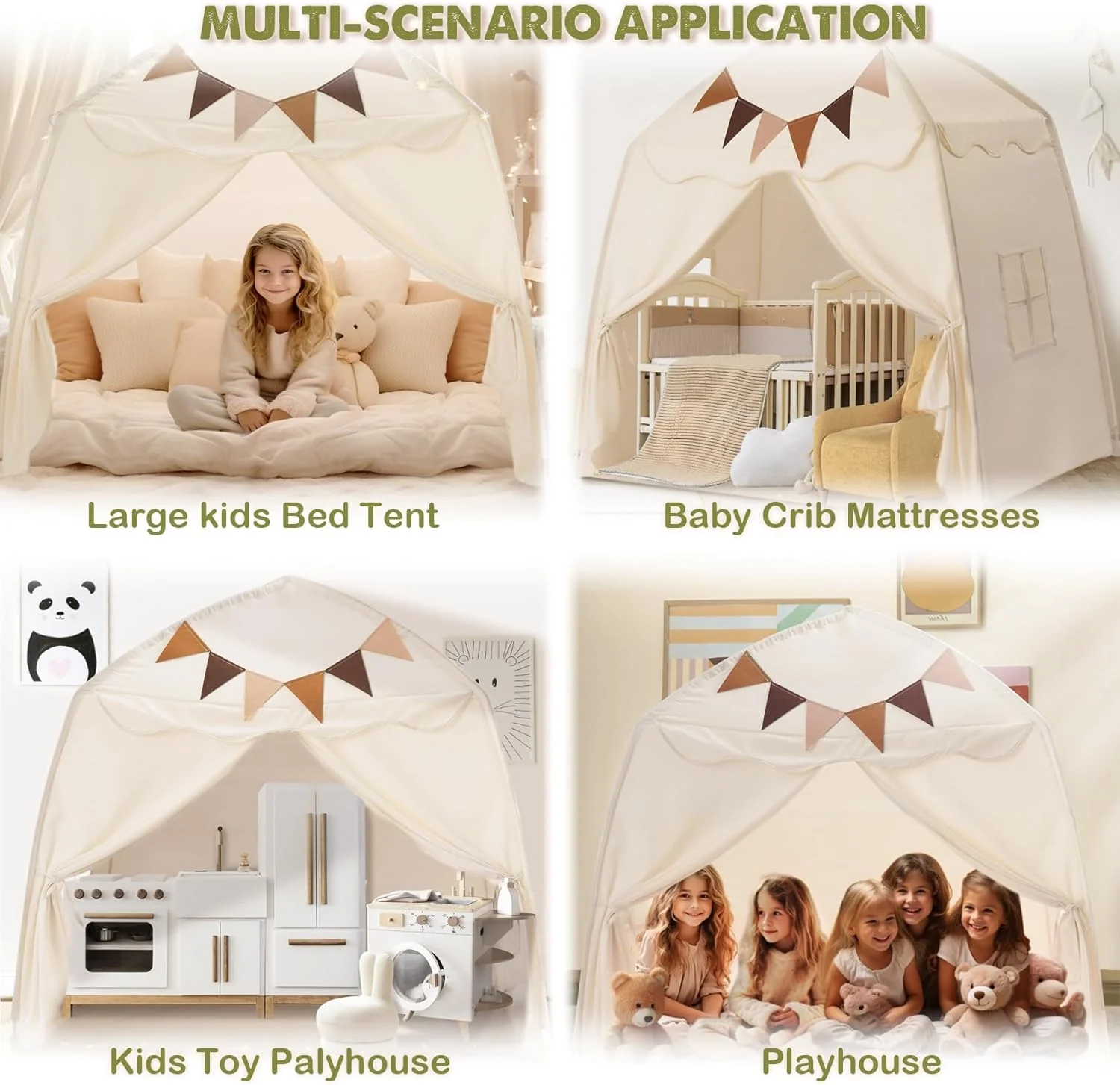 Large Portable Foldable Teepee Play Tent with Flags and Mat Multi Color NEW - Image 2