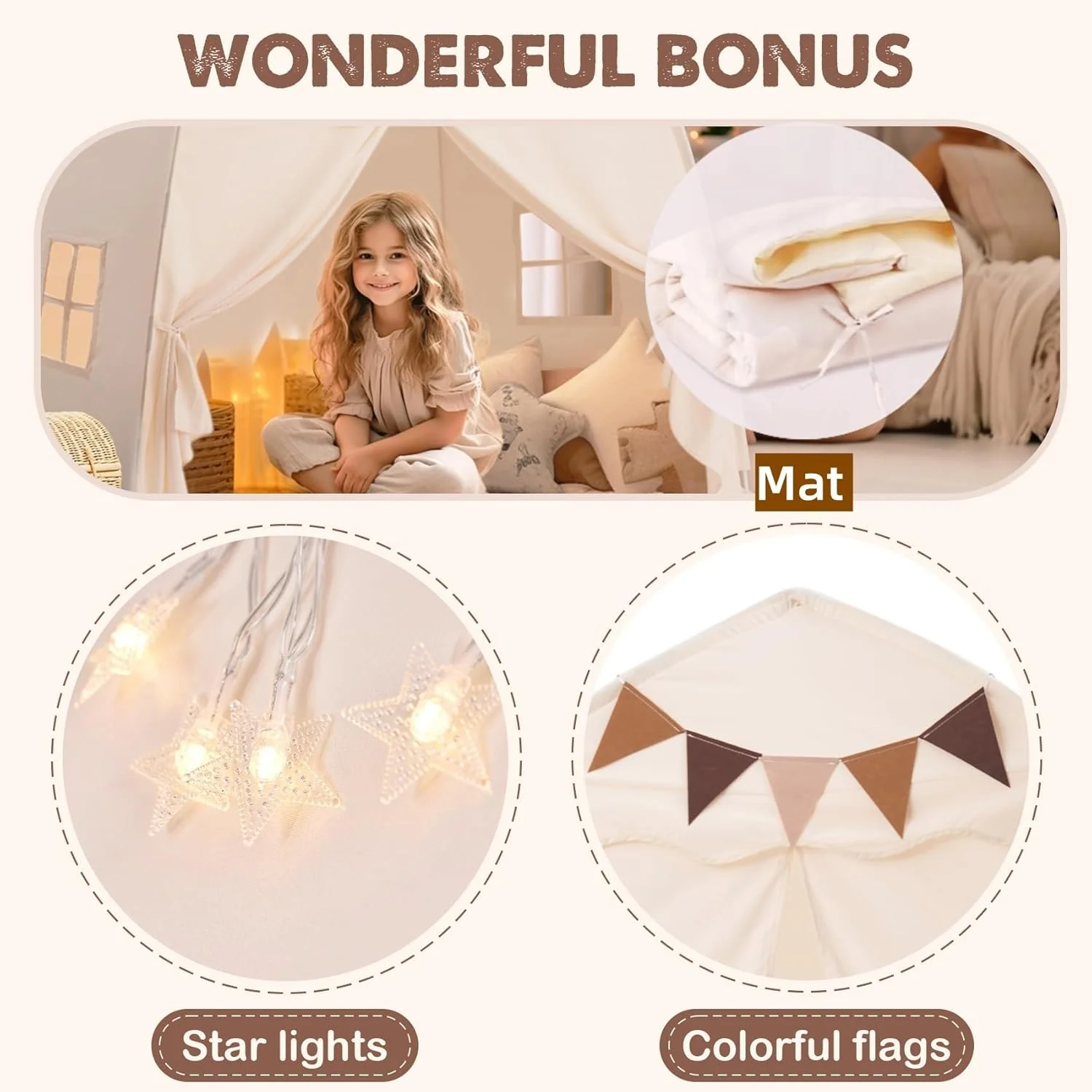 Large Portable Foldable Teepee Play Tent with Flags and Mat Multi Color NEW - Image 3