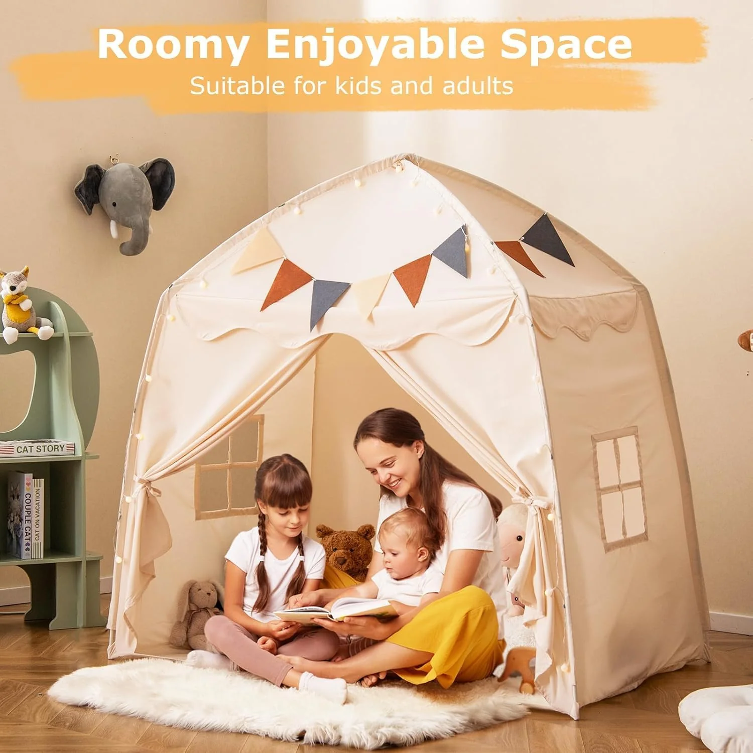 Large Portable Foldable Teepee Play Tent with Flags and Mat Multi Color NEW - Image 4