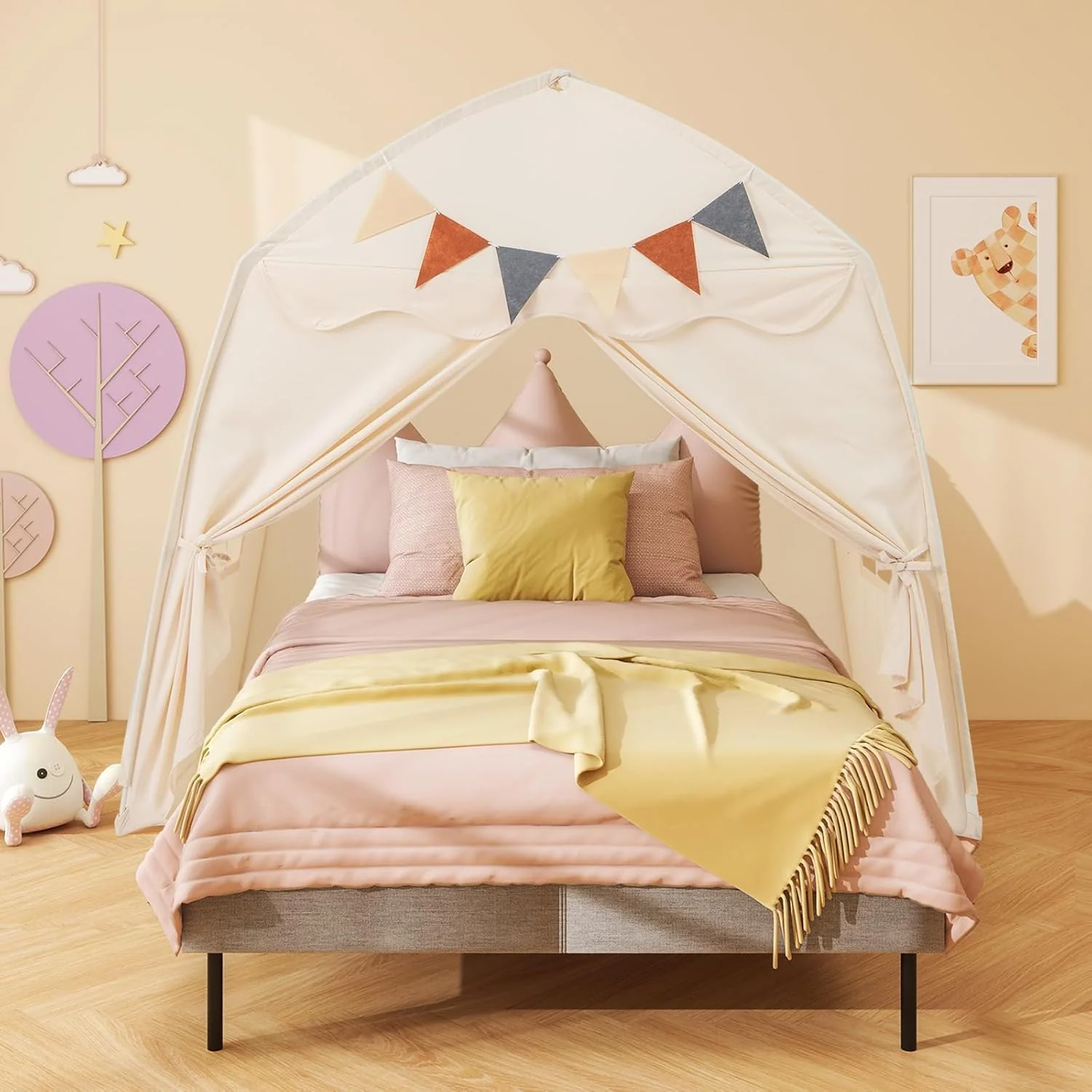 Large Portable Foldable Teepee Play Tent with Flags and Mat Multi Color NEW - Image 5