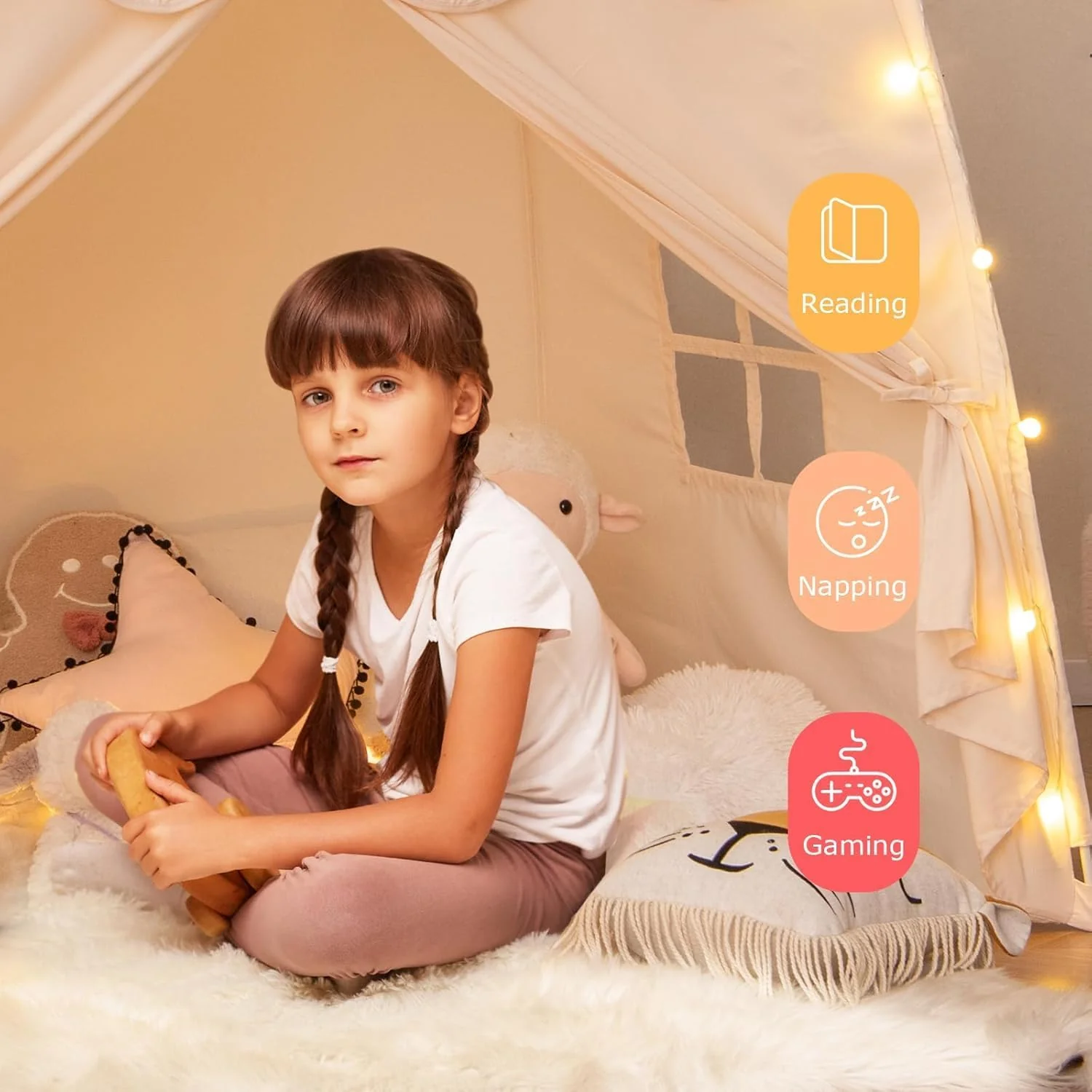 Large Portable Foldable Teepee Play Tent with Flags and Mat Multi Color NEW - Image 6