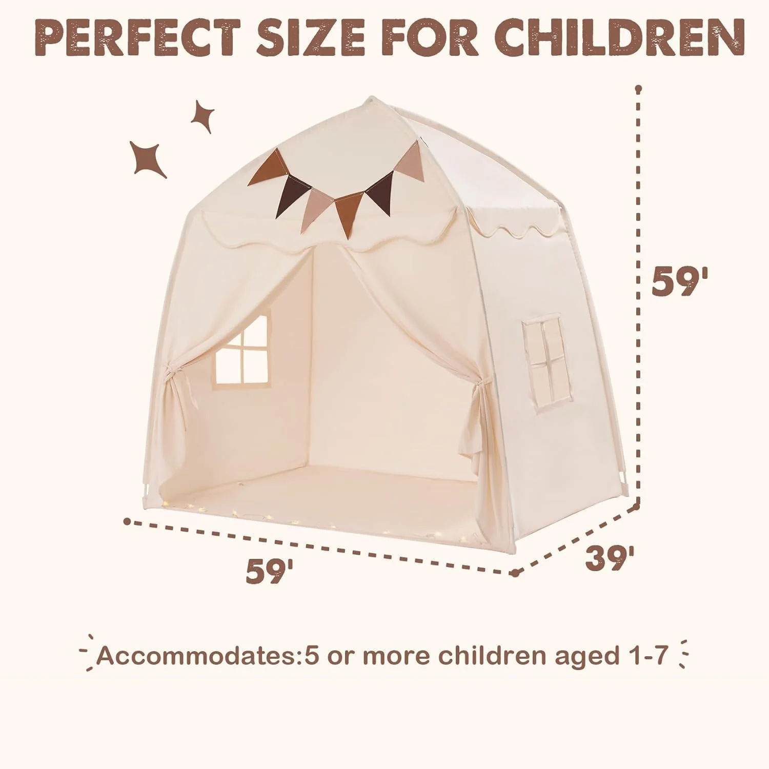 Large Portable Foldable Teepee Play Tent with Flags and Mat Multi Color NEW - Image 7