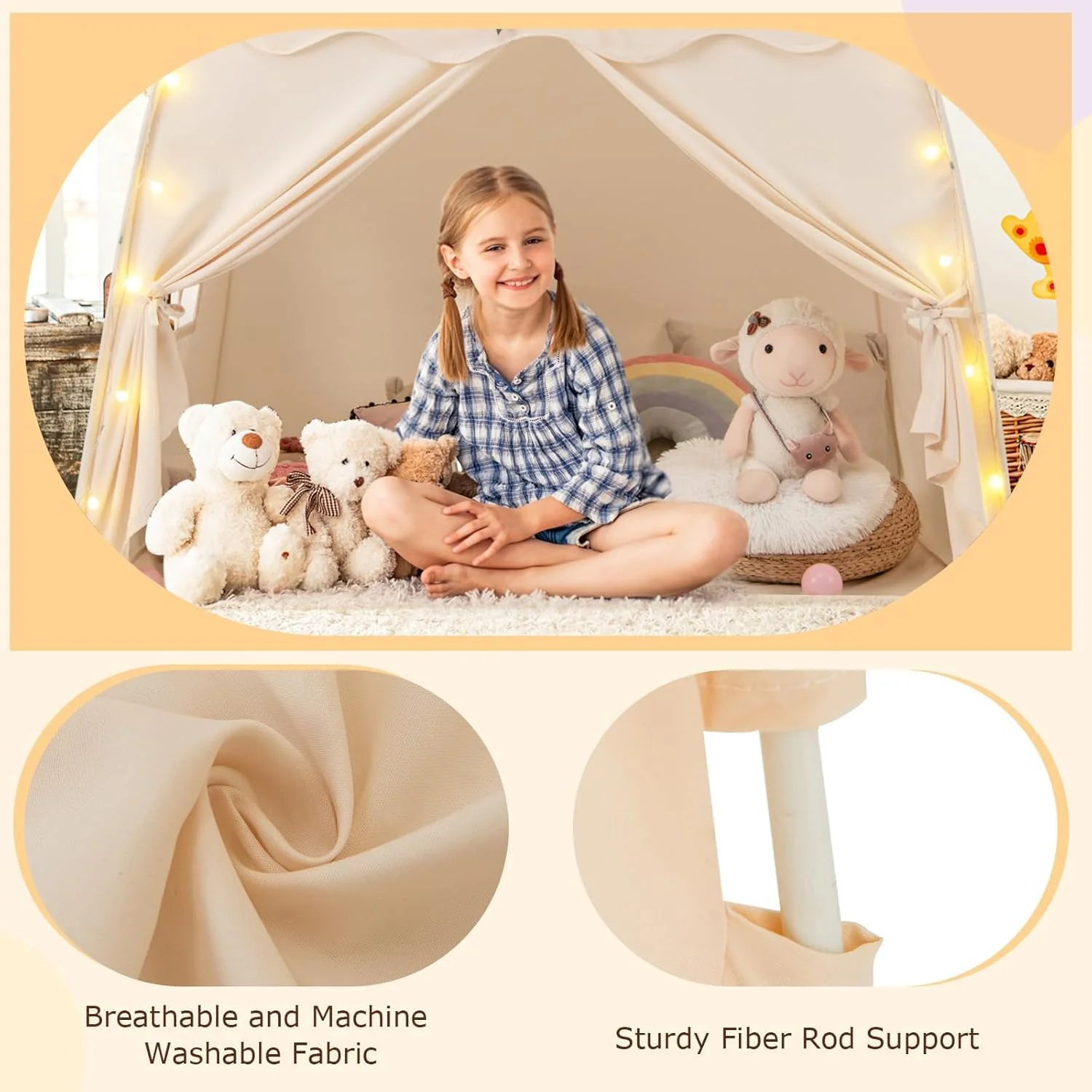 Large Portable Foldable Teepee Play Tent with Flags and Mat Multi Color NEW - Image 8