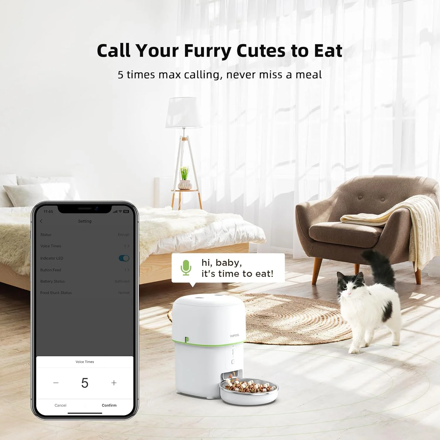 Yuposl 2L Automatic Pet Feeder with 5G WiFi App Control, White, 68oz DEMO - Image 7