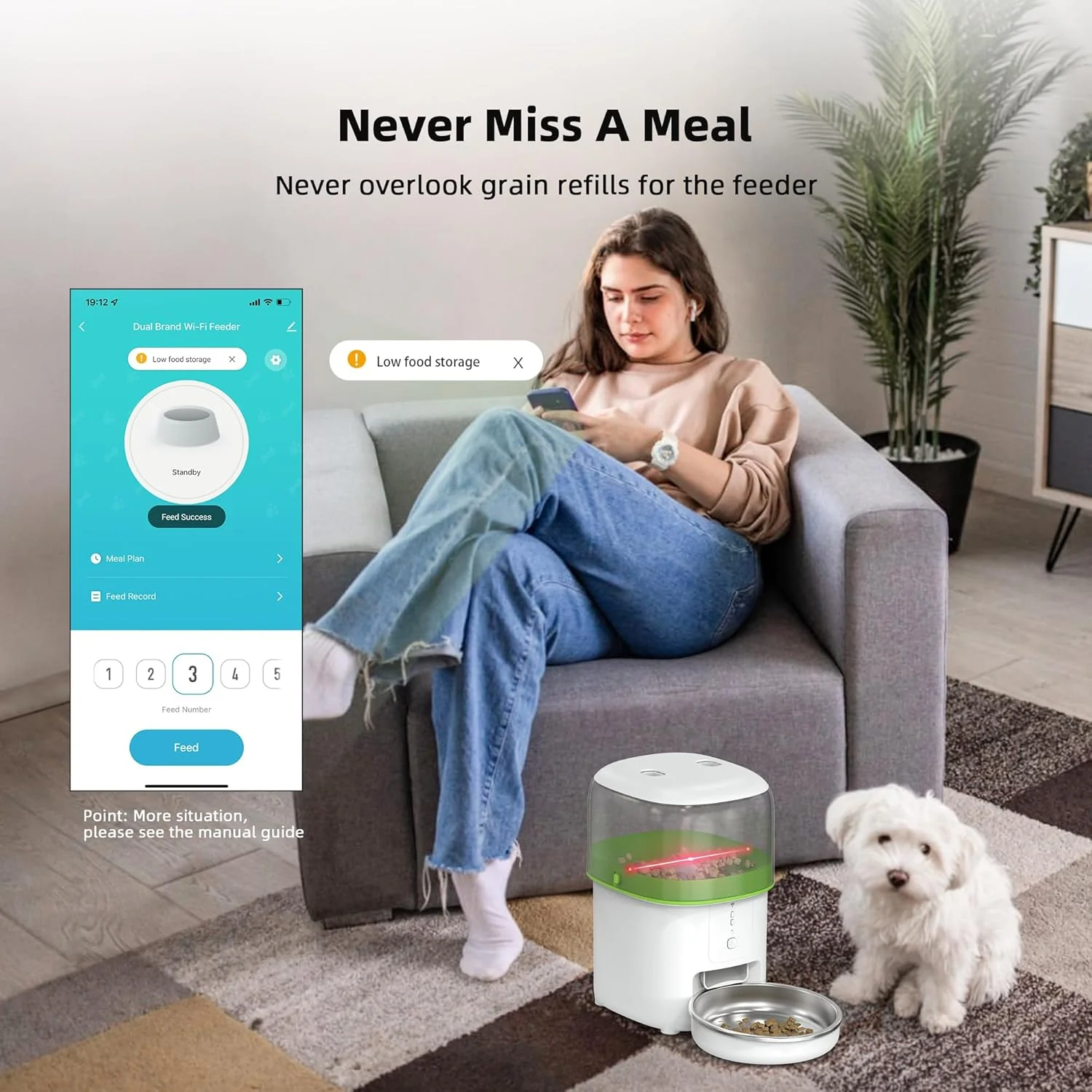 Yuposl 2L Automatic Pet Feeder with 5G WiFi App Control, White, 68oz DEMO - Image 8