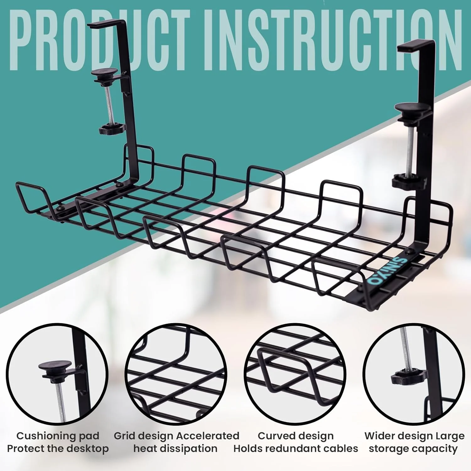 Sturdy Metal Cable Organizer Tray Desk Cord Management Black Size 40x12cm DEMO - Image 8