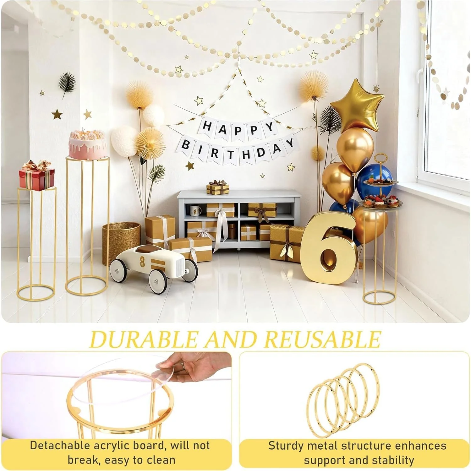 Gold Cylinder Pedestal Stands for Elegant Party Centrepieces NEW - Image 4