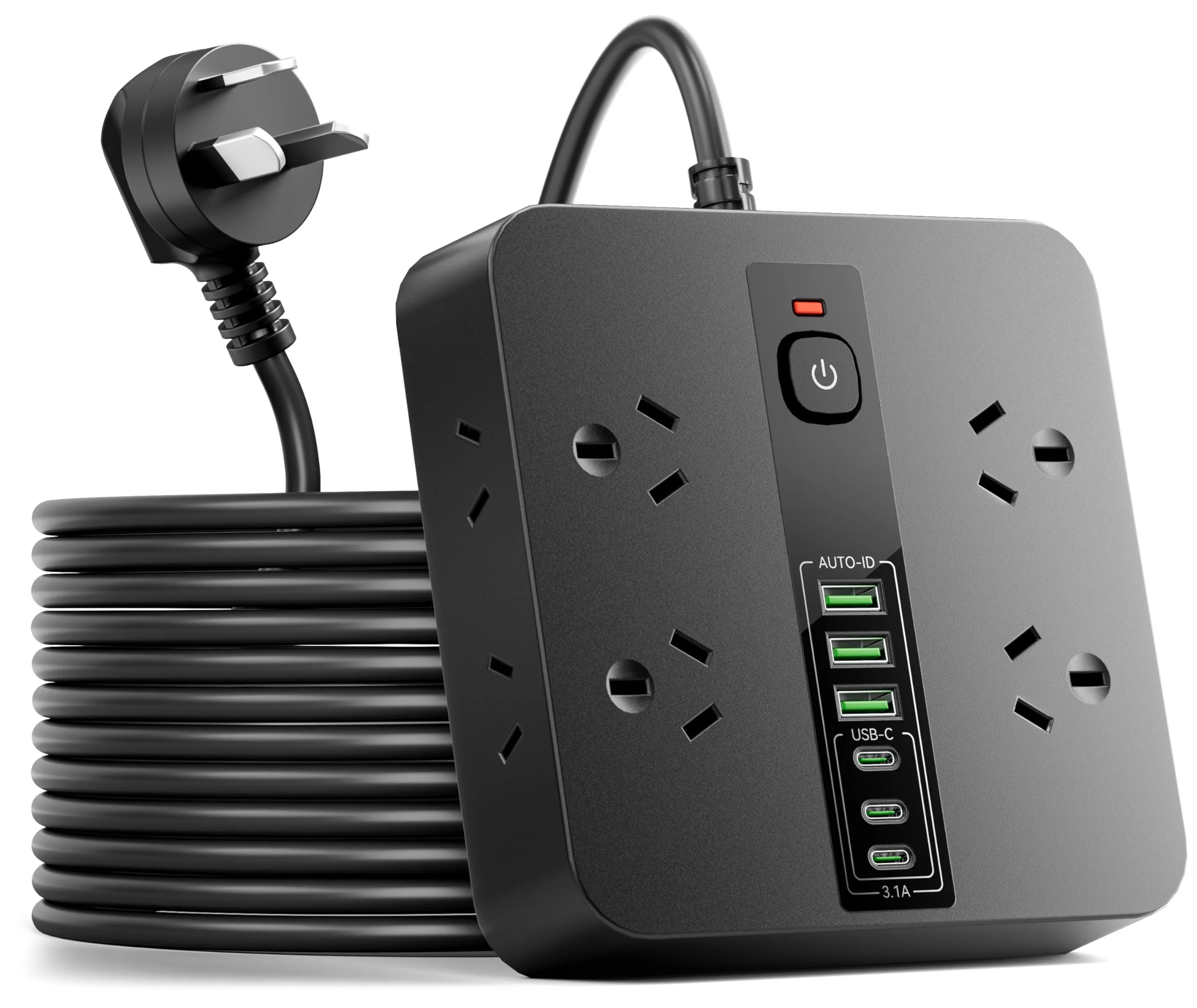 8-Outlet Power Strip with 6 USB Ports (3 USB-C) Electrical Charging Black NEW