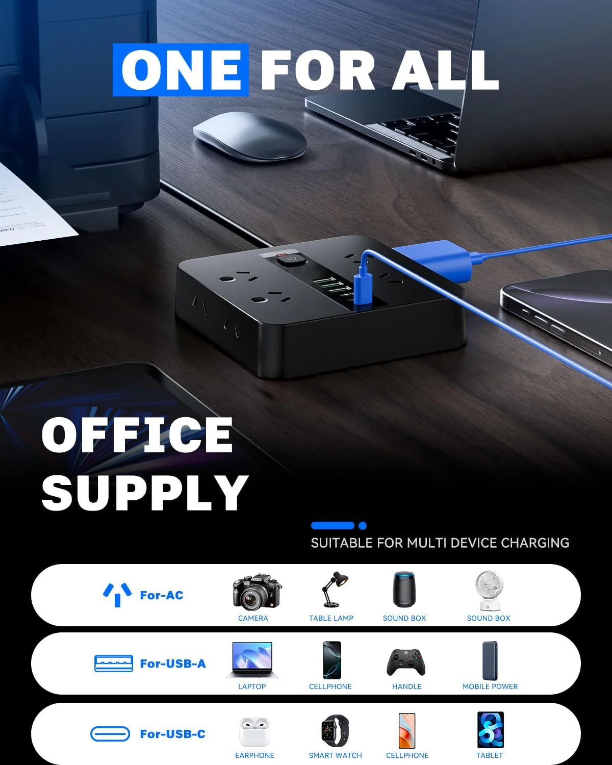 8-Outlet Power Strip with 6 USB Ports (3 USB-C) Electrical Charging Black NEW - Image 7