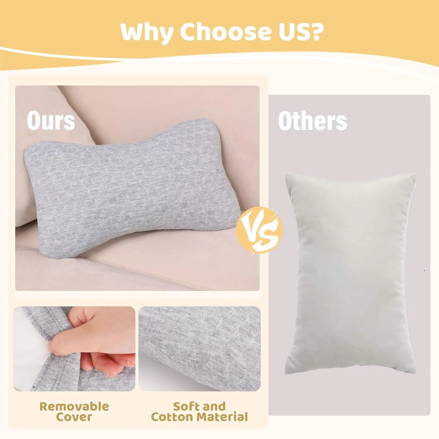 vocheer Small Travel Pillows 11"x 7" Mini Lightweight Compact Light Grey NEW - Image 3