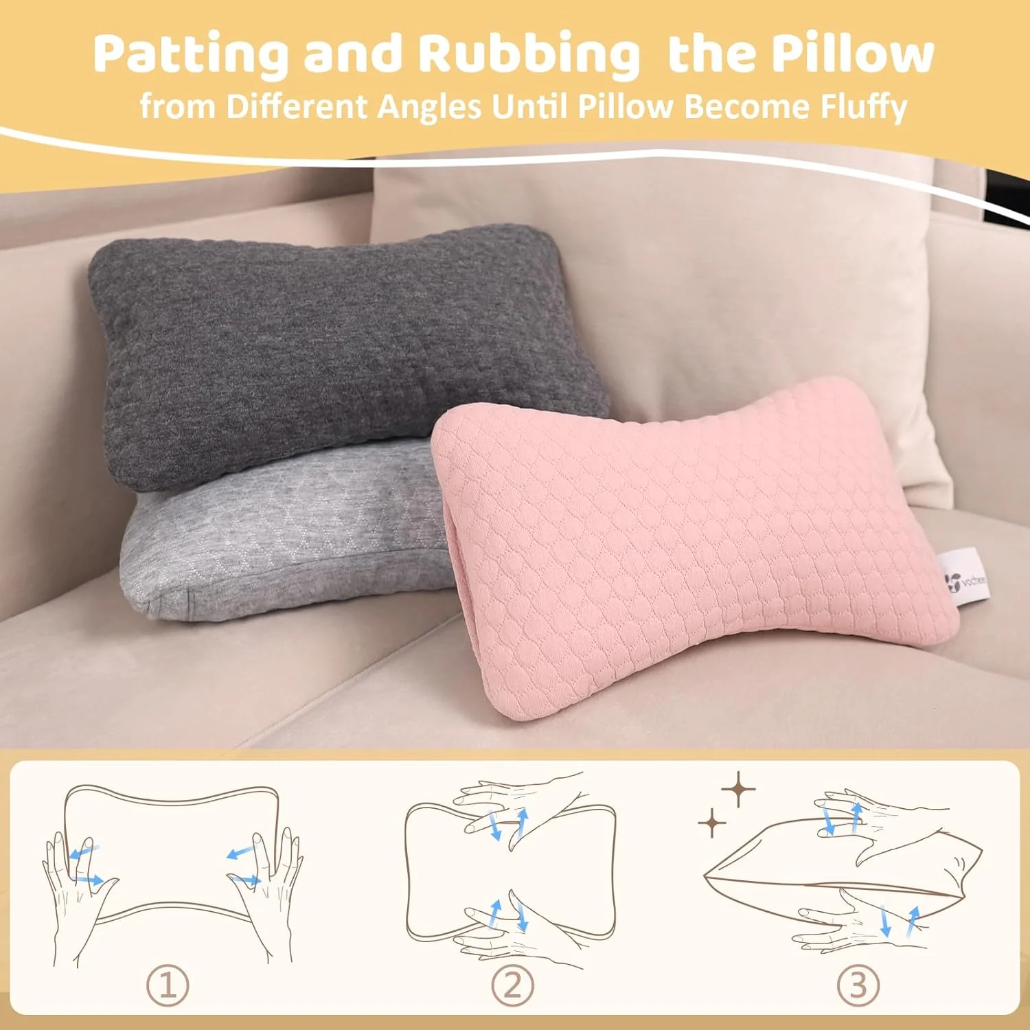 vocheer Small Travel Pillows 11"x 7" Mini Lightweight Compact Light Grey NEW - Image 4