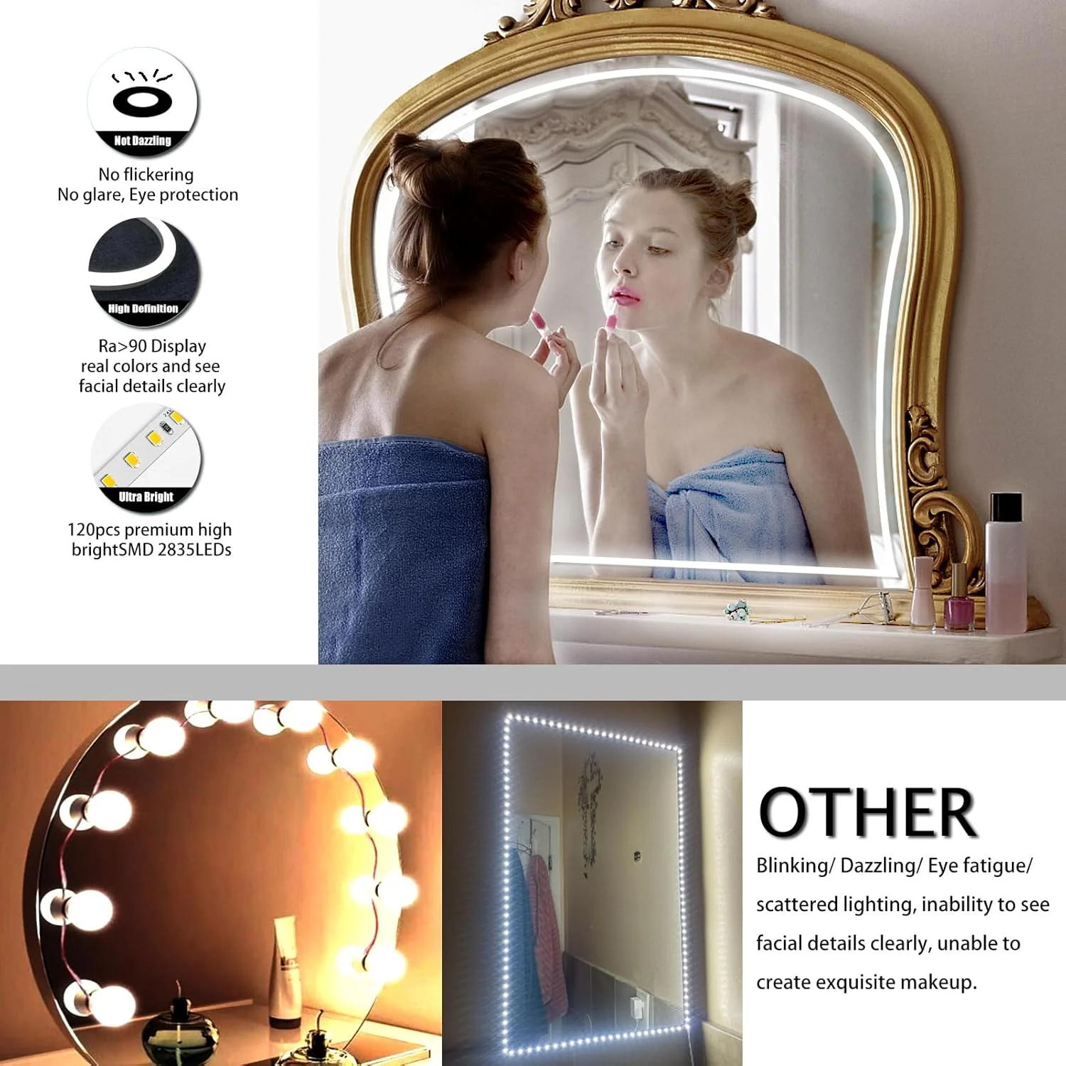 Blikshin 10FT LED Vanity Mirror Lights Dimmable Makeup Lighting White Size NEW - Image 4
