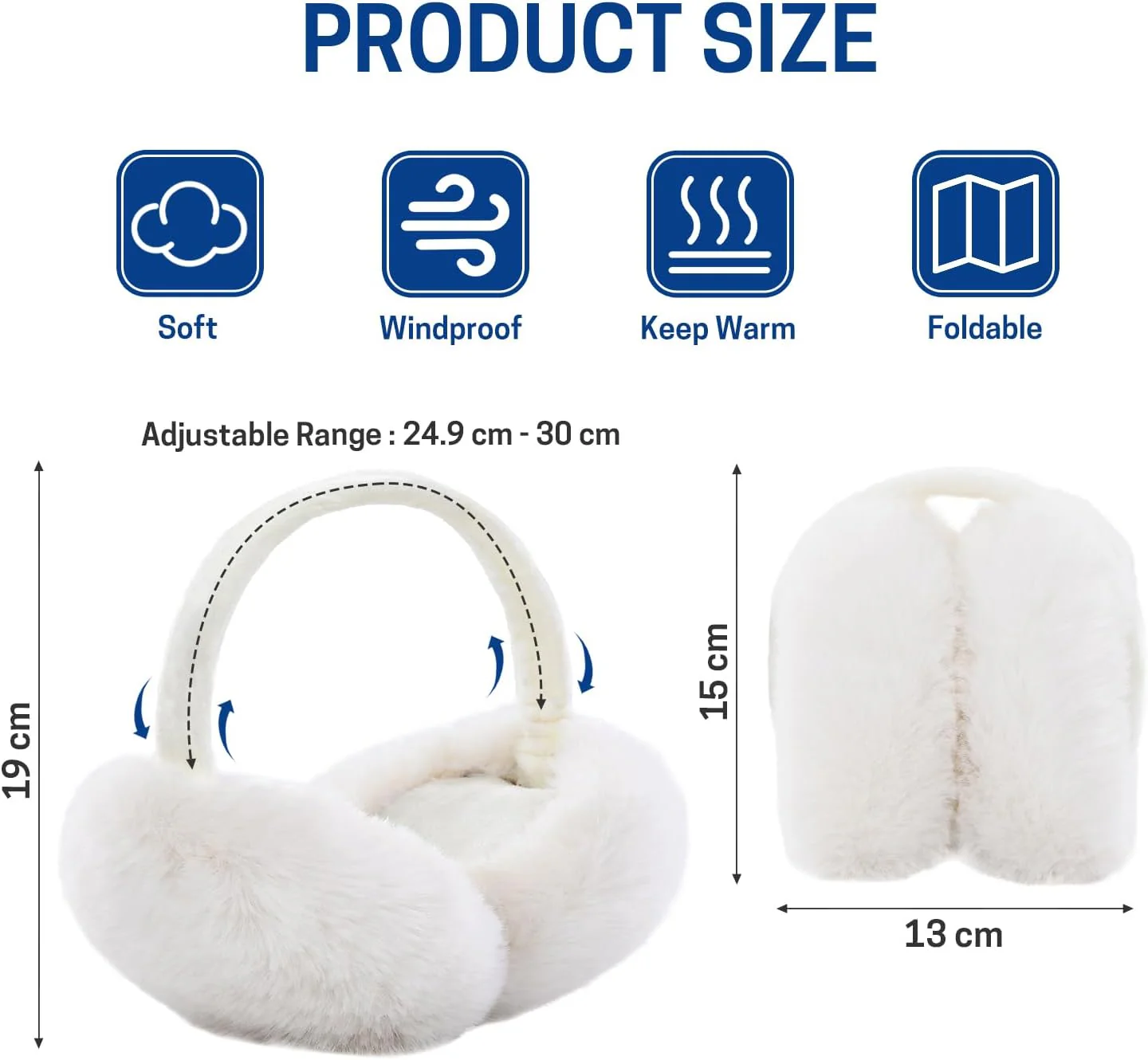 WISEPRO Unisex Foldable Fluffy Earmuffs Adjustable Band White Size One Size NEW - Image 2