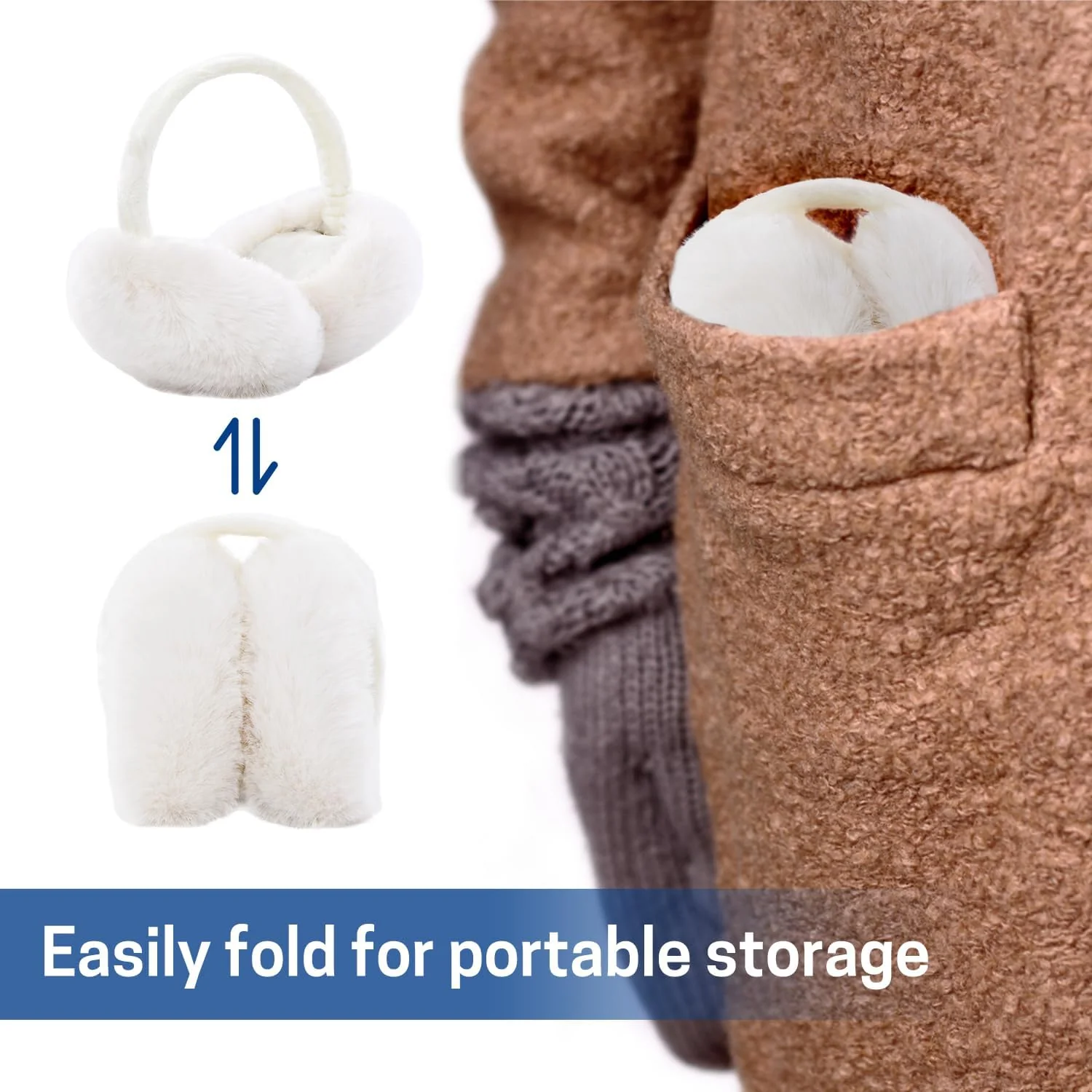 WISEPRO Unisex Foldable Fluffy Earmuffs Adjustable Band White Size One Size NEW - Image 5