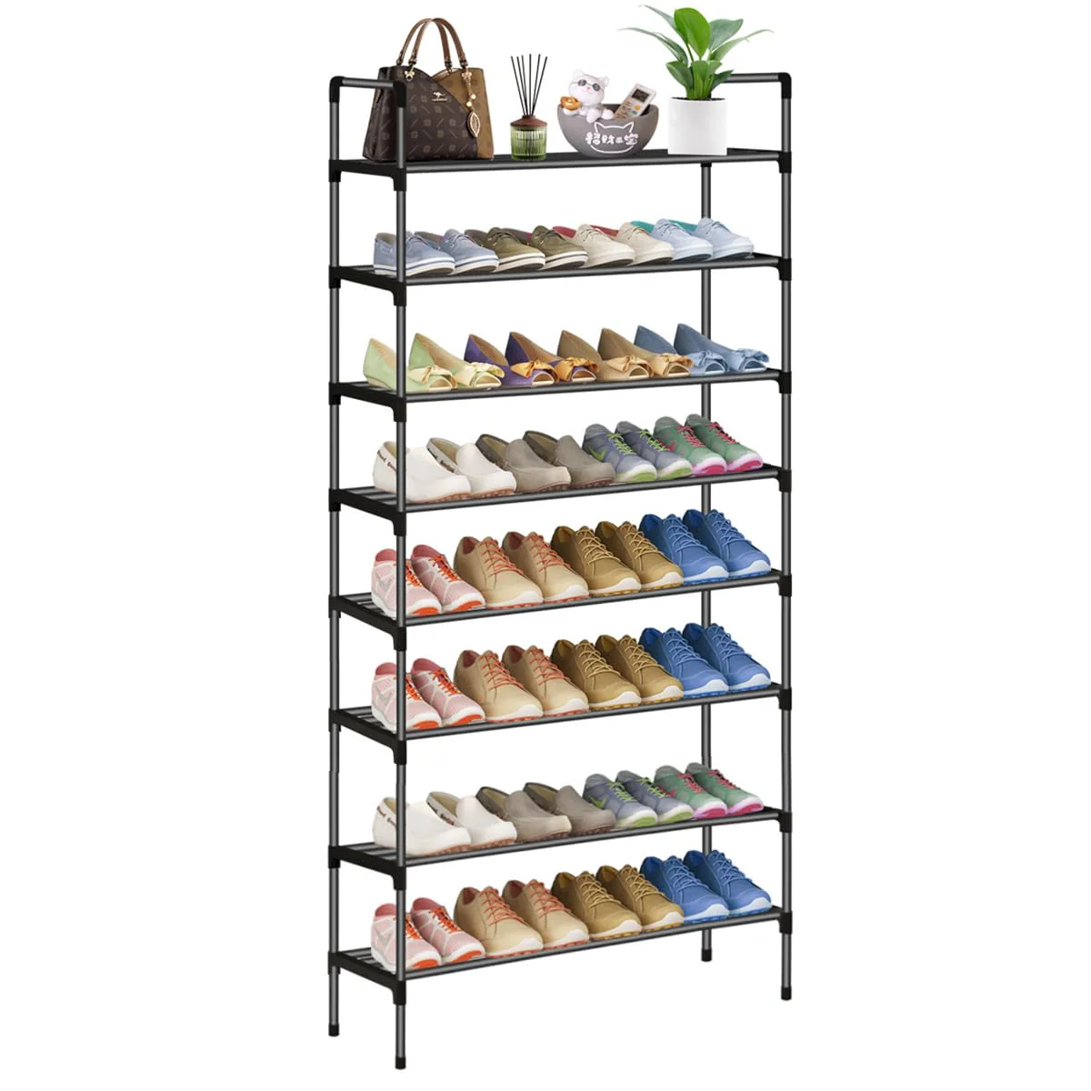 8-Tier Vertical Shoe Rack Storage Organizer Black 23.6 x 10.2 56.7 inches DEMO