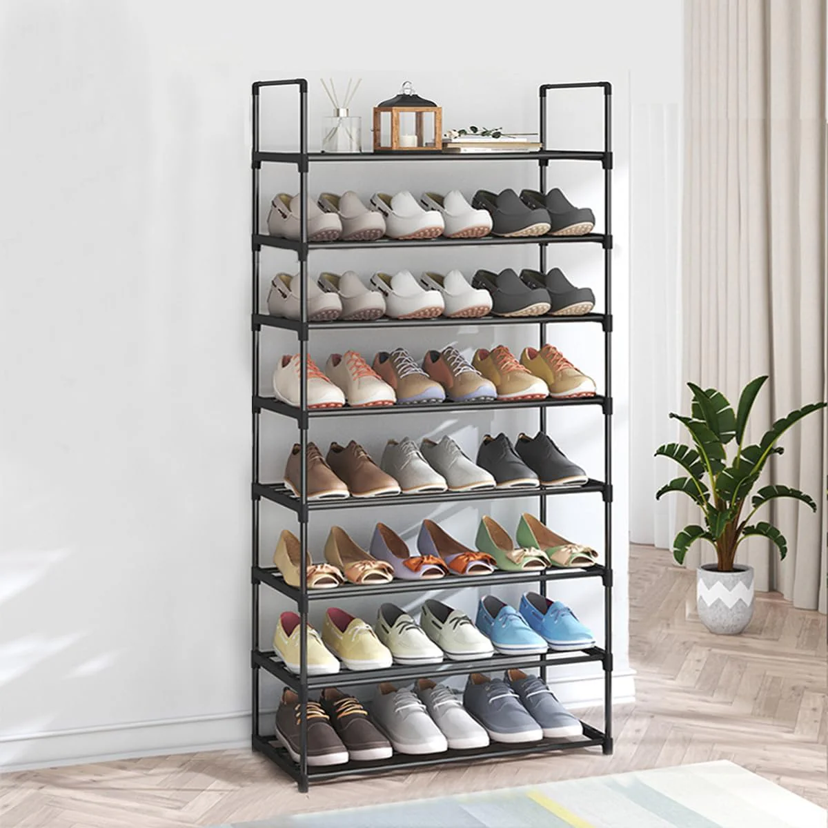 8-Tier Vertical Shoe Rack Storage Organizer Black 23.6 x 10.2 56.7 inches DEMO - Image 2