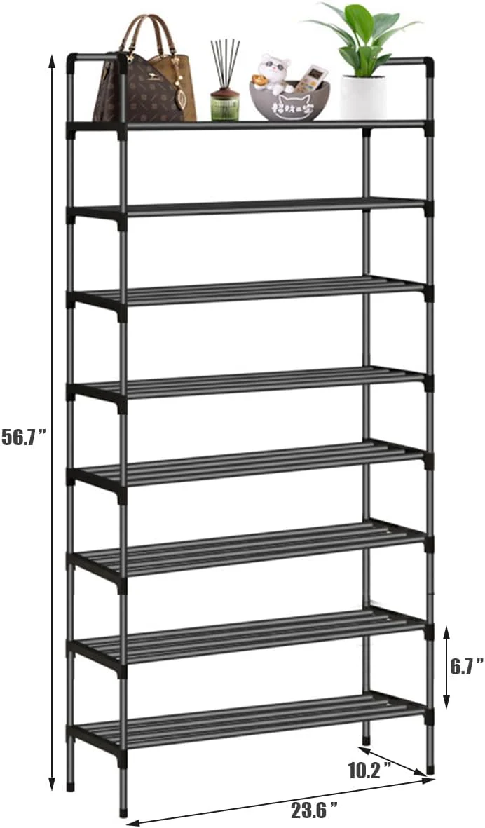 8-Tier Vertical Shoe Rack Storage Organizer Black 23.6 x 10.2 56.7 inches DEMO - Image 3