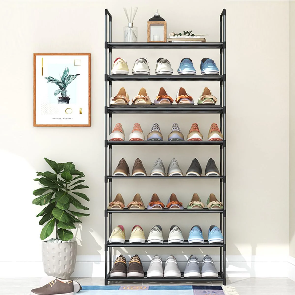 8-Tier Vertical Shoe Rack Storage Organizer Black 23.6 x 10.2 56.7 inches DEMO - Image 6