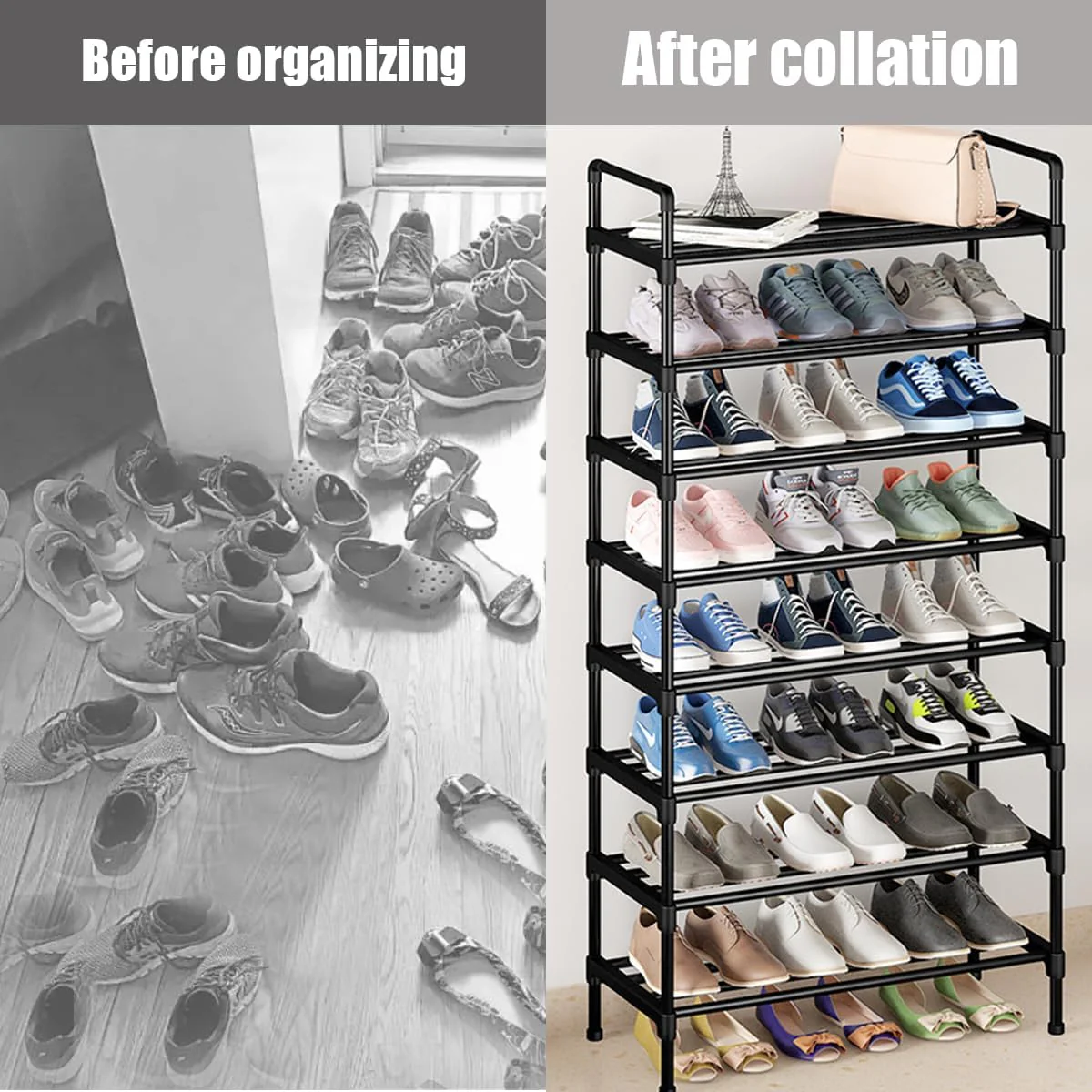 8-Tier Vertical Shoe Rack Storage Organizer Black 23.6 x 10.2 56.7 inches DEMO - Image 7