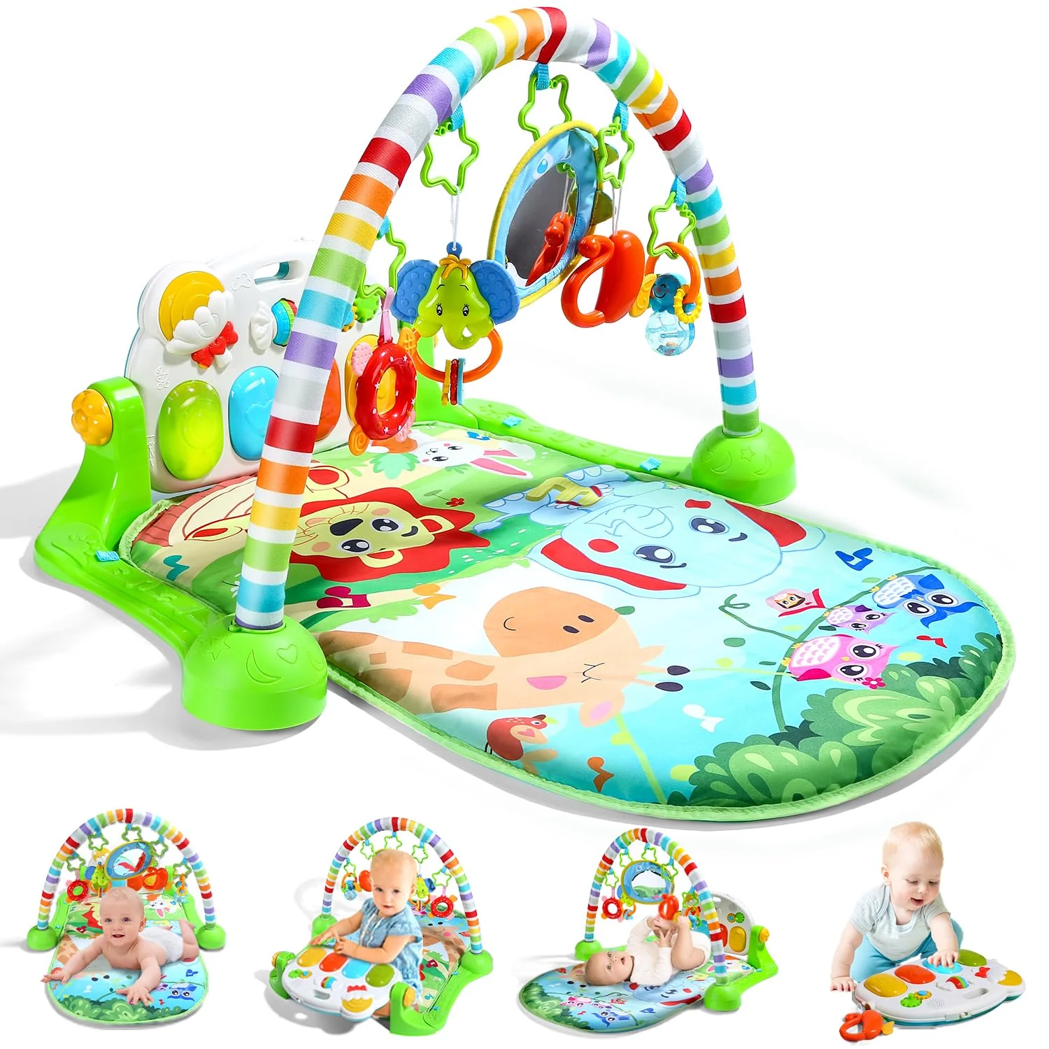cute stone Baby Play Mat with Piano Gym & Tummy Time Activity, Green NEW