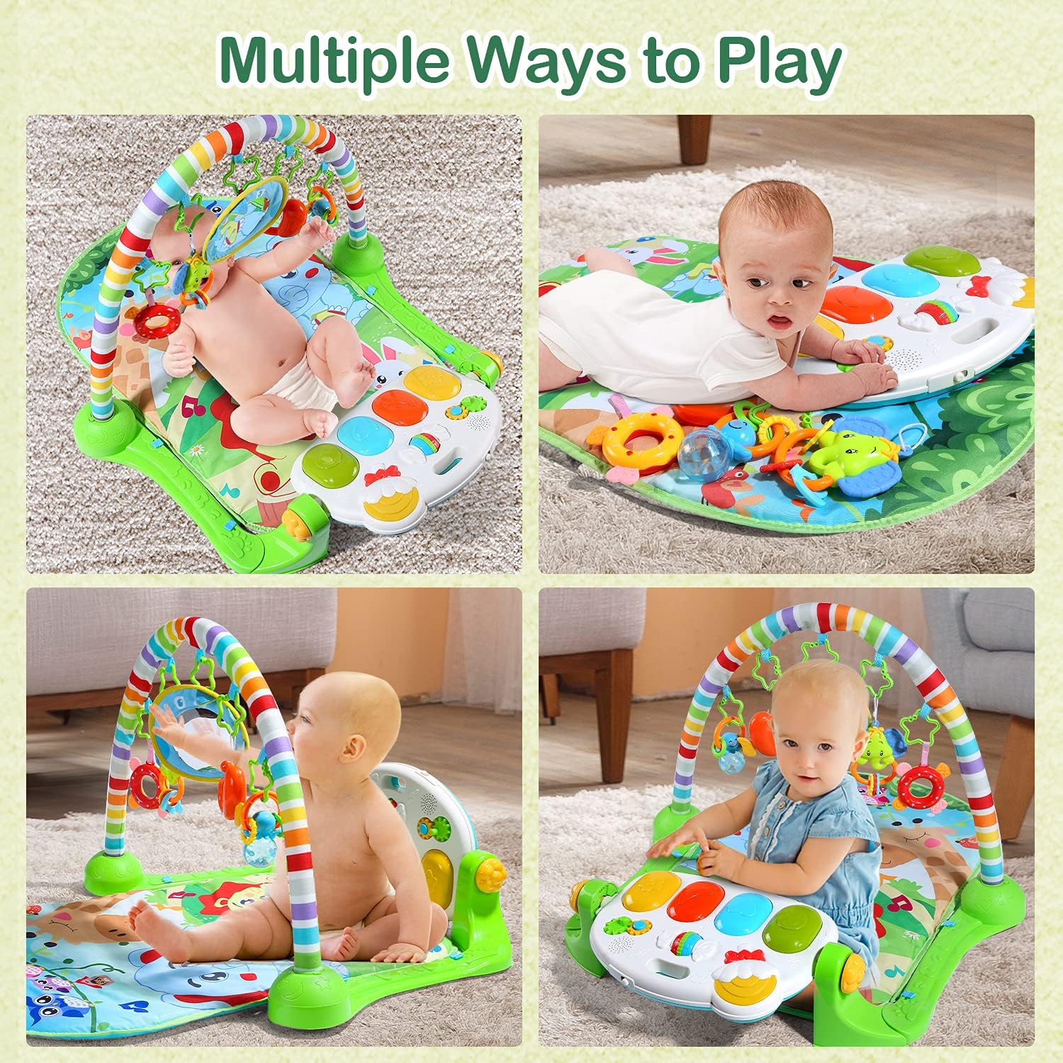 cute stone Baby Play Mat with Piano Gym & Tummy Time Activity, Green NEW - Image 4