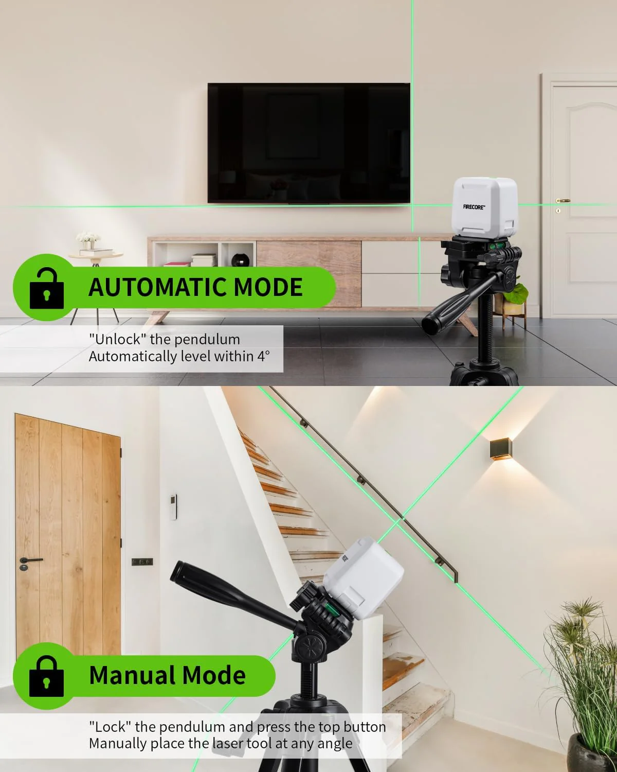 Firecore Laser Level Self-Leveling Cross Line Green Beam Measuring Tool NEW - Image 2