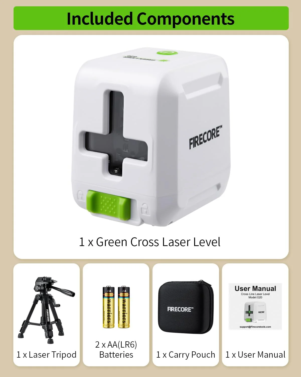 Firecore Laser Level Self-Leveling Cross Line Green Beam Measuring Tool NEW - Image 8