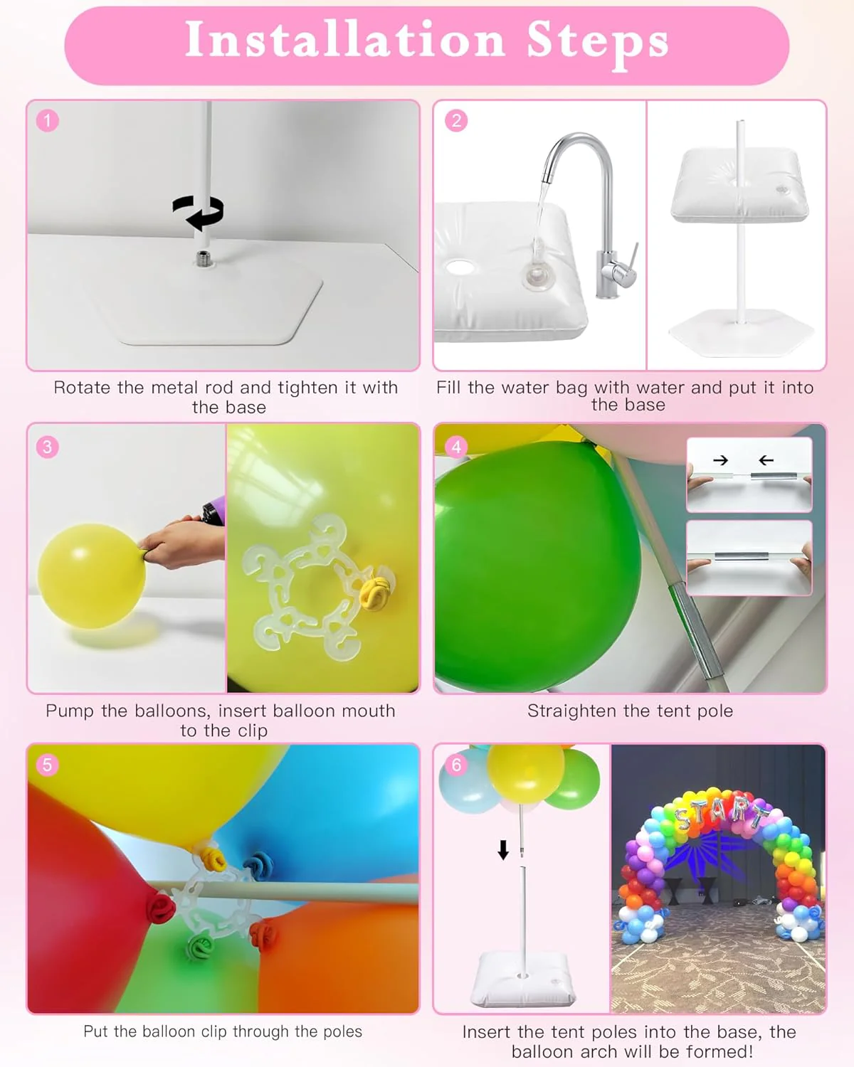 YALLOVE 21 Balloons Feet Balloon Arch Stand Kit Adjustable Width and Height NEW - Image 6
