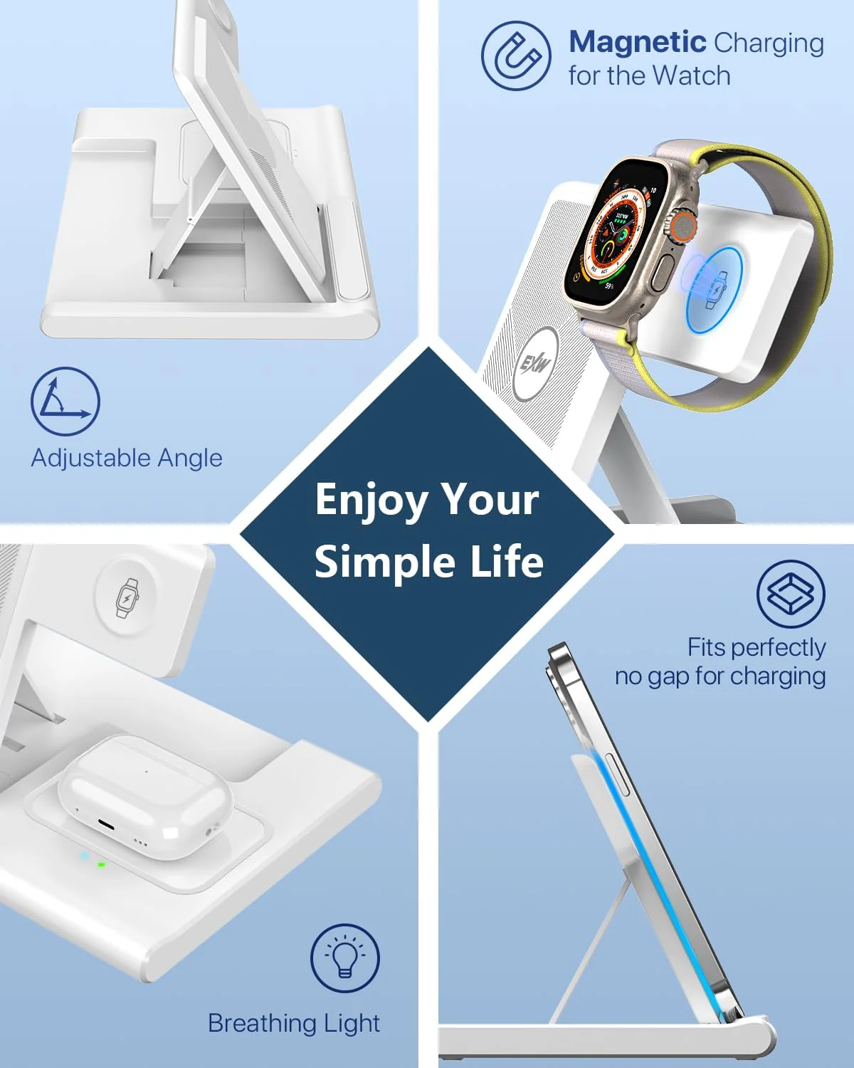EXW 3-in-1 Induction Chargers Wireless Charging Station for iPhone, Apple NEW - Image 4
