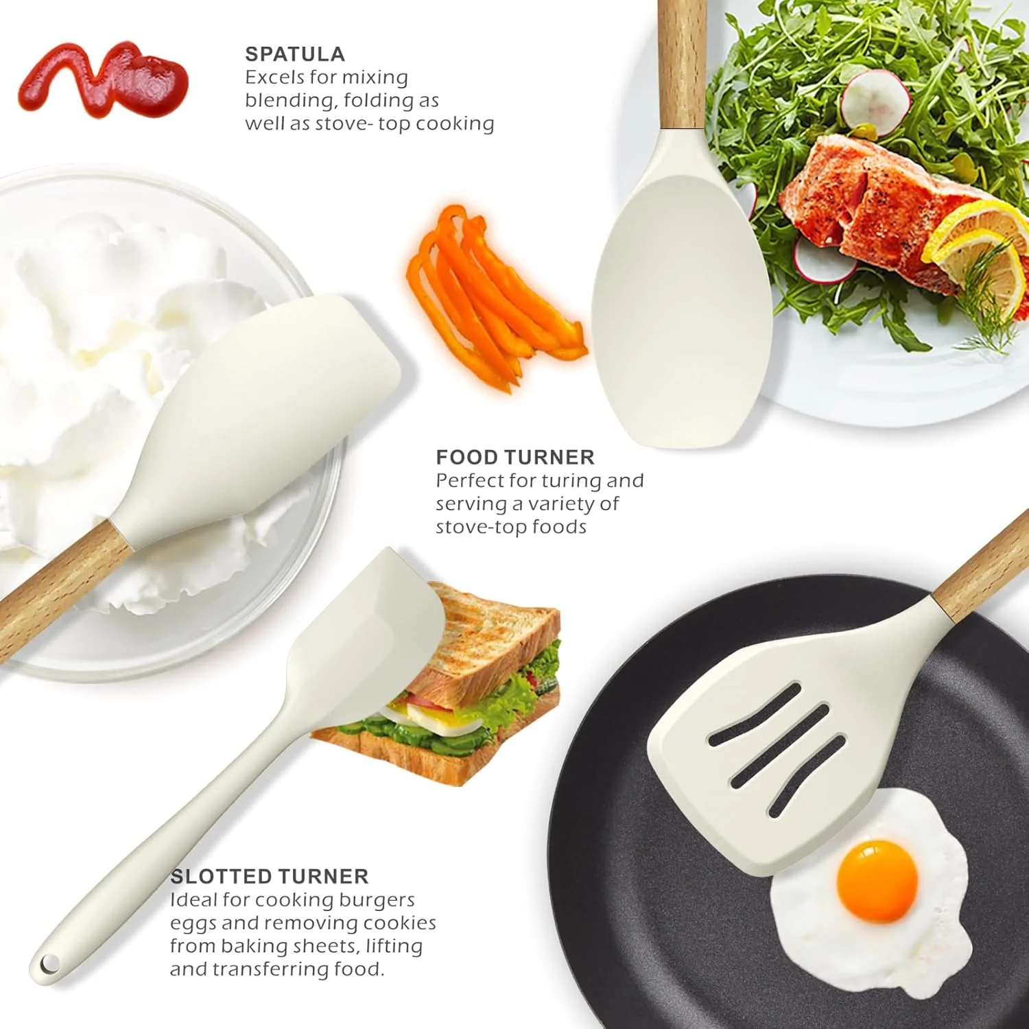 oannao 12 Inch Silicone Cooking Utensils Set Heat Resistant Kitchen NEW - Image 3