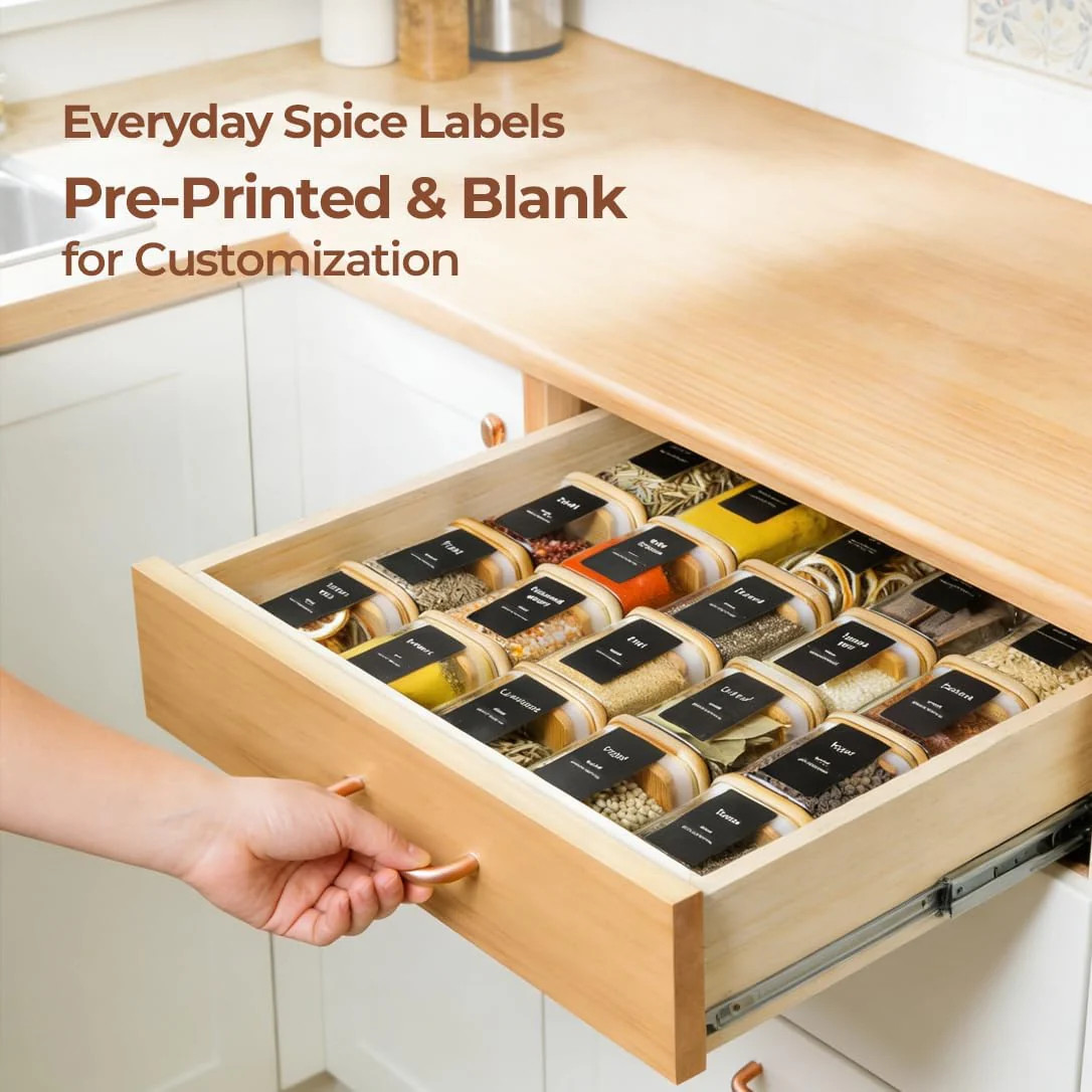 ComSaf 8oz Airtight Glass Spice Jars with Bamboo Lids Square Storage NEW - Image 7
