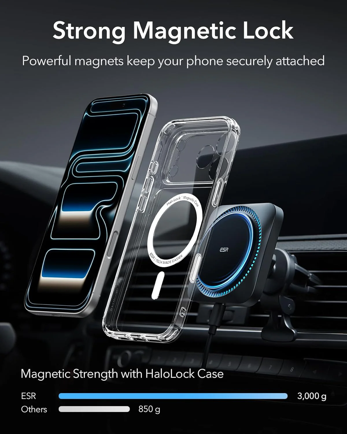 ESR Black-Standard Automobile Chargers 15W MagSafe Car Charger with DEMO - Image 5