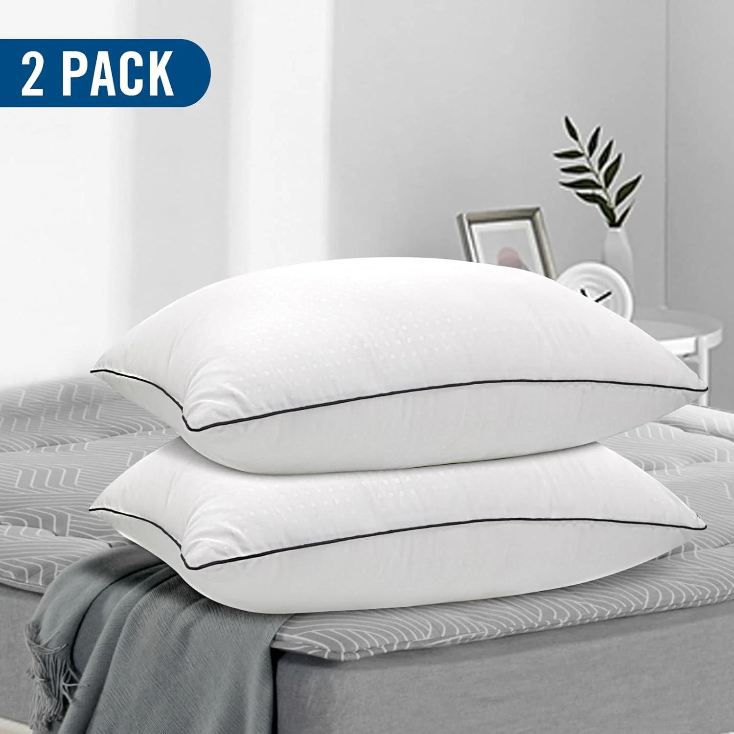 Higoom Standard Bed Pillows 2 Pack, Luxury Hotel Comfort White Pillows, NEW - Image 2