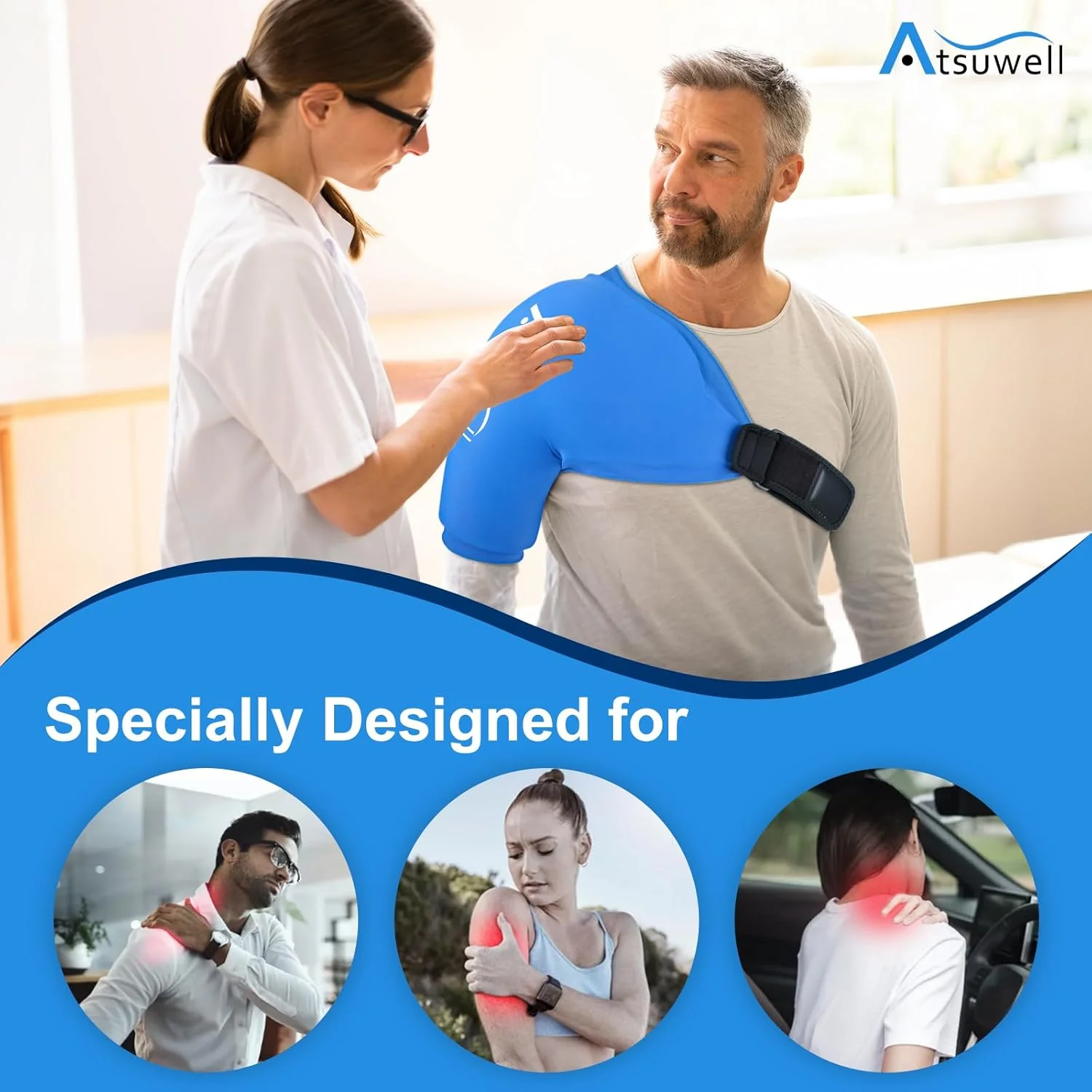 Atsuwell Extra Large Shoulder Ice Pack Wrap for Pain Relief in Blue Size NEW - Image 2