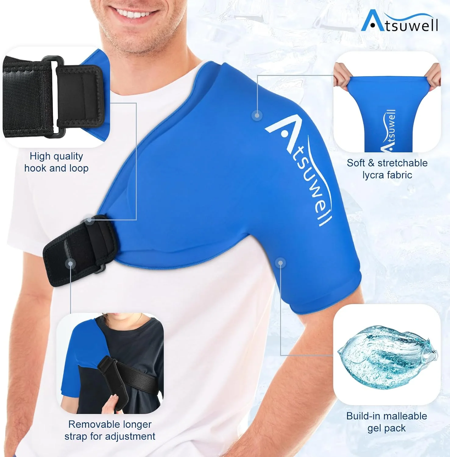 Atsuwell Extra Large Shoulder Ice Pack Wrap for Pain Relief in Blue Size NEW - Image 3