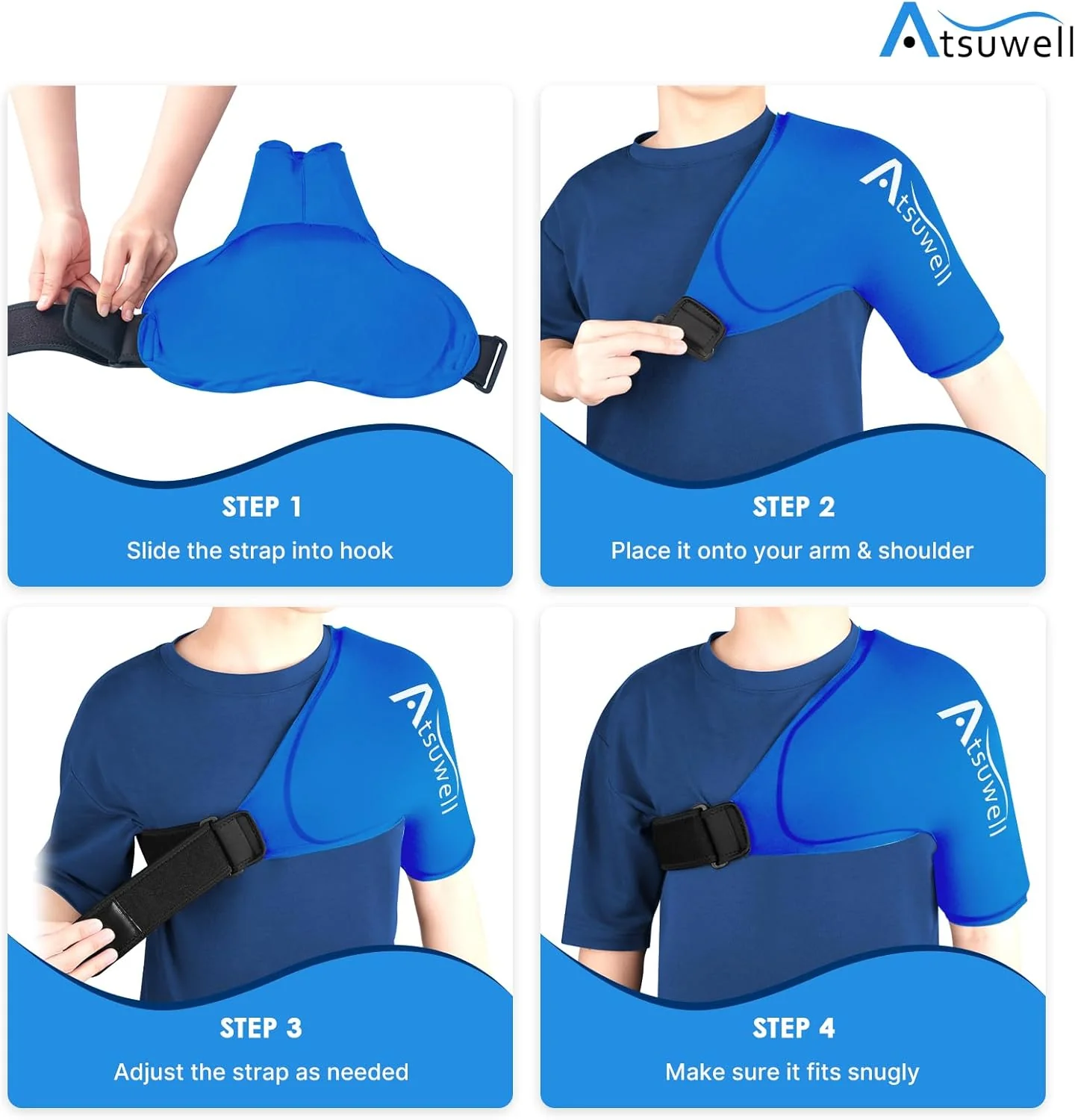 Atsuwell Extra Large Shoulder Ice Pack Wrap for Pain Relief in Blue Size NEW - Image 7