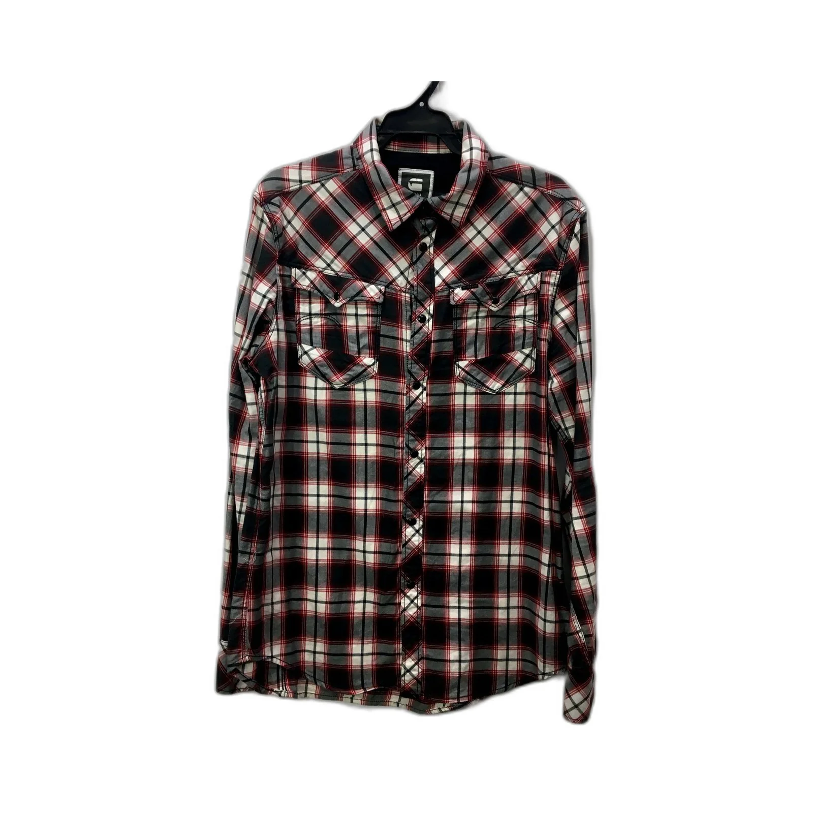 G-Star Raw Mens Plaid Button-Down Shirt Soft Cotton Comfortable Black Size L