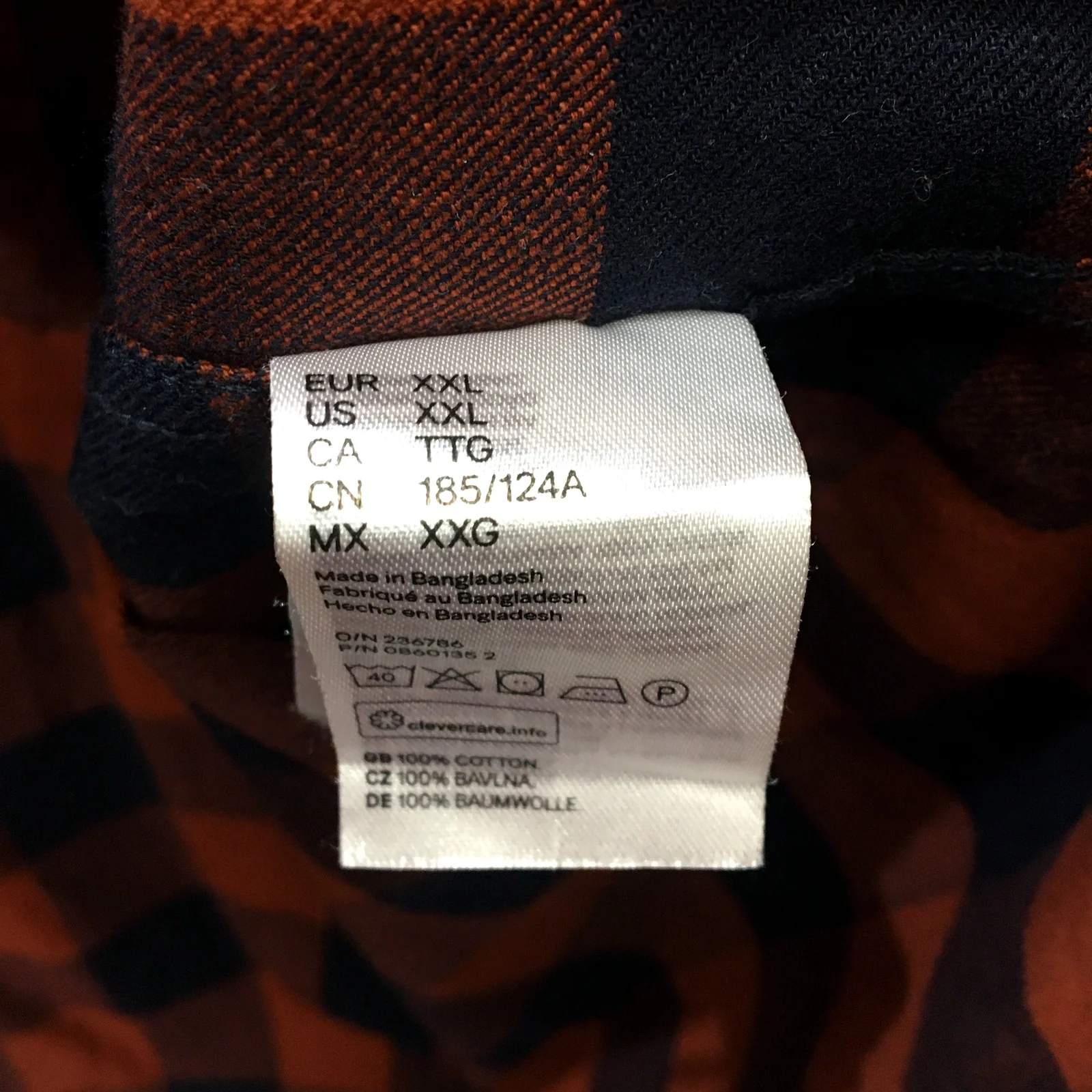 H&M Mens Plaid Flannel Casual Shirt Brown Navy Pullover Sweatshirt Size 2XL - Image 3