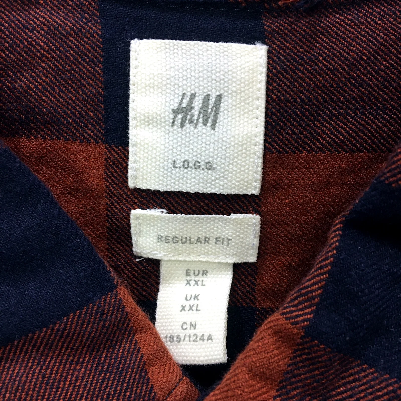 H&M Mens Plaid Flannel Casual Shirt Brown Navy Pullover Sweatshirt Size 2XL - Image 4