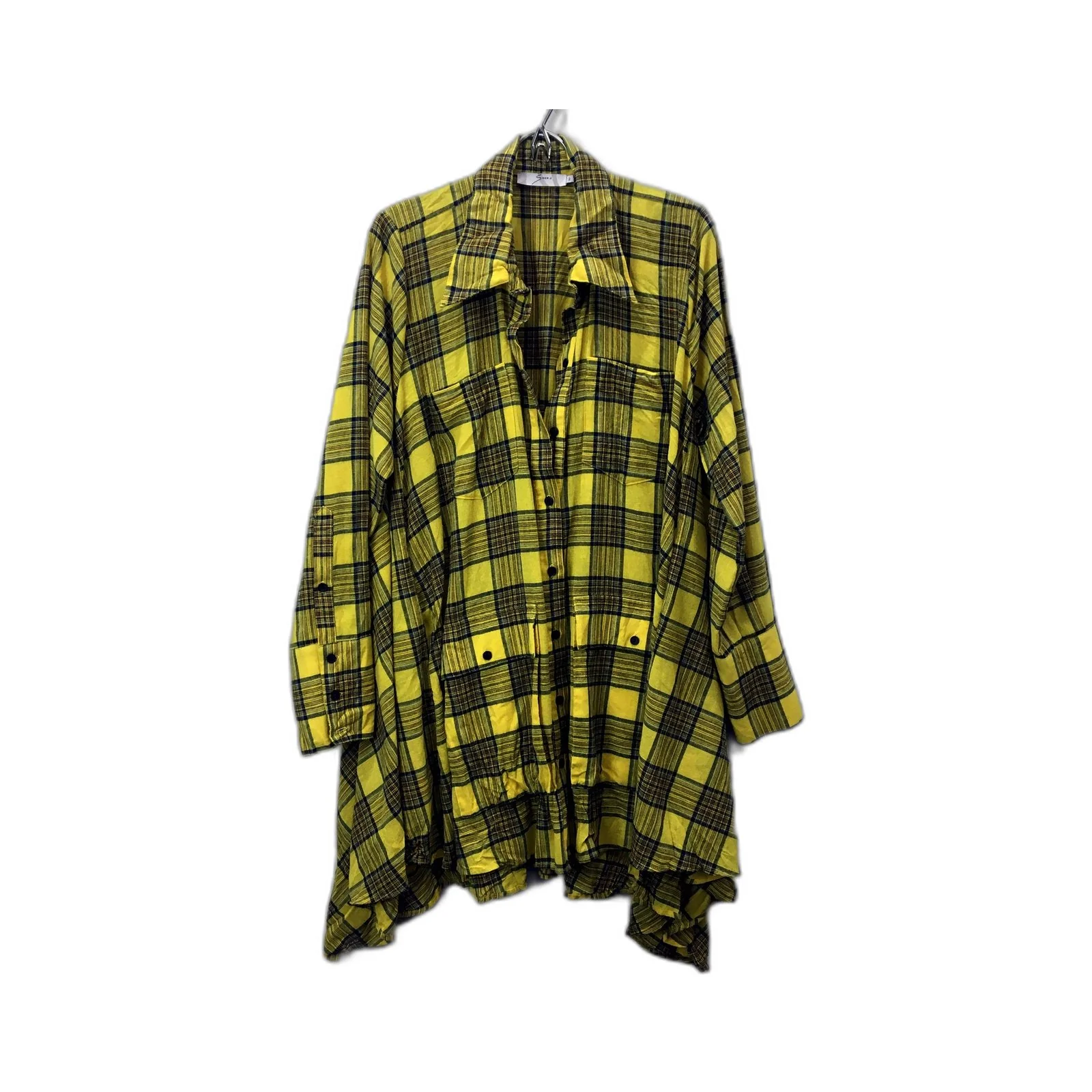 Show-E Womens Plaid Button-Down Shirt Cotton Blend Vintage Style Yellow Size 2