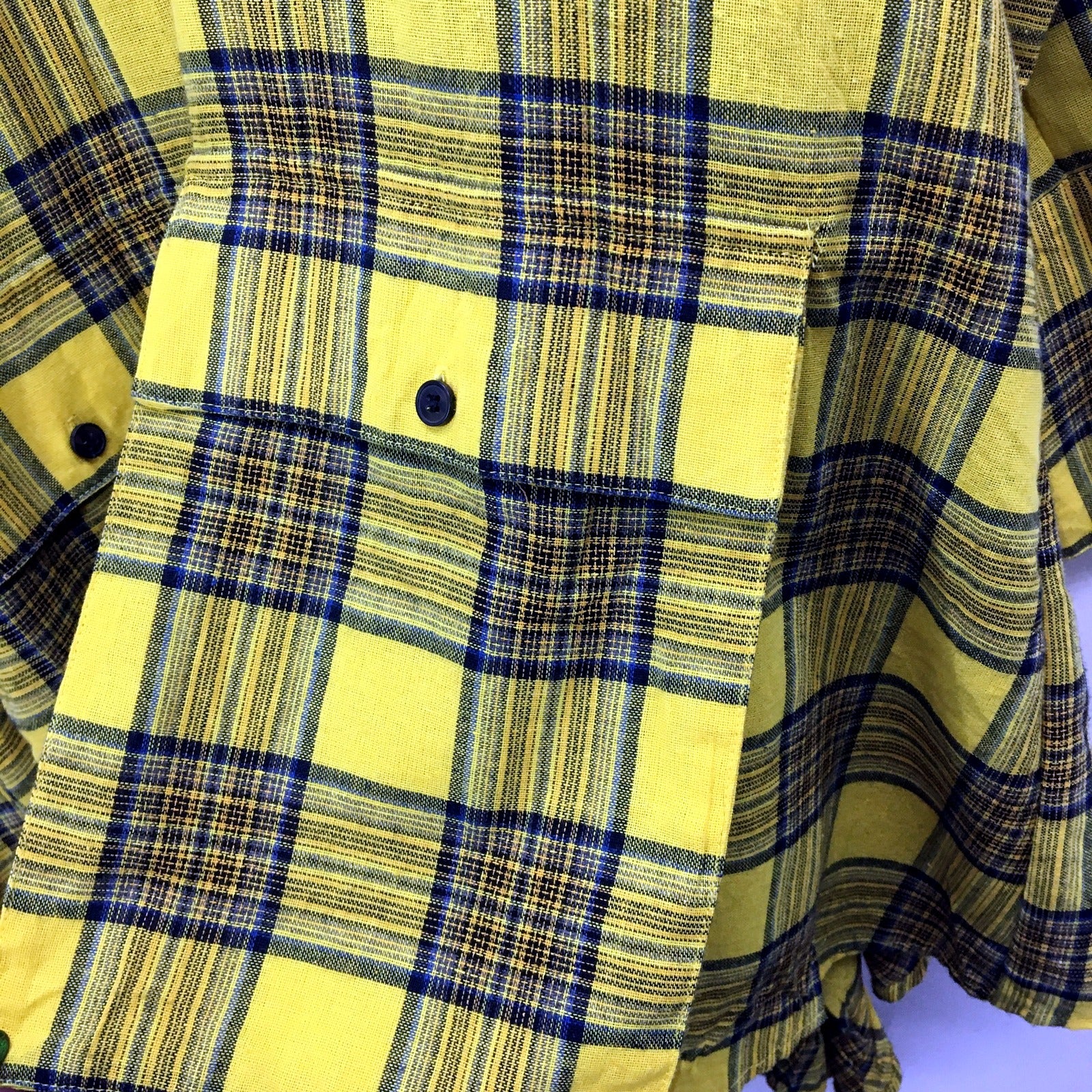 Show-E Womens Plaid Button-Down Shirt Cotton Blend Vintage Style Yellow Size 2 - Image 4