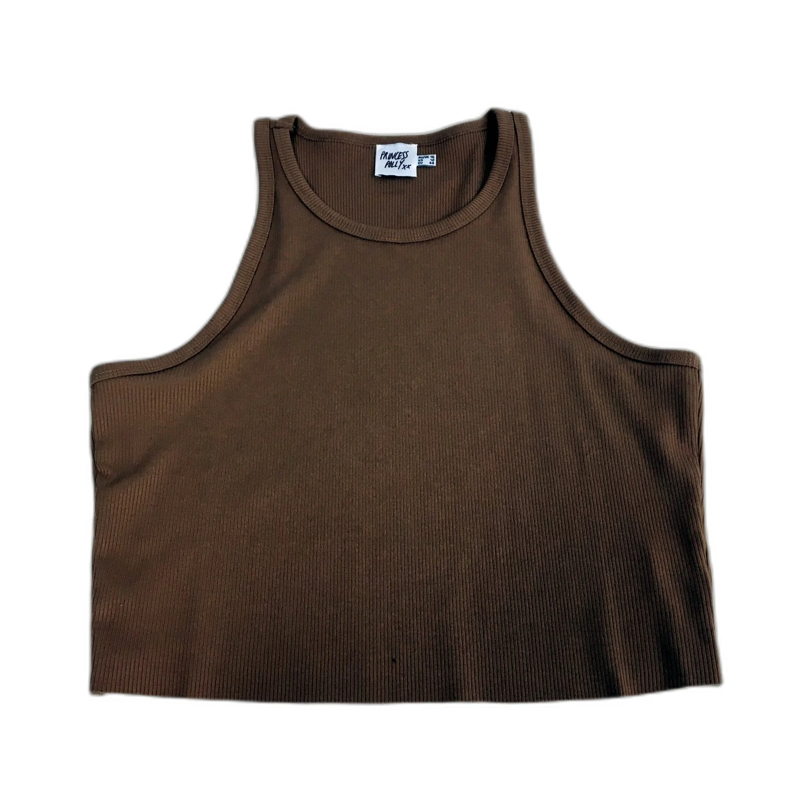 Princess Polly Ribbed Crop Top in Brown, Womens Size 16 NEW