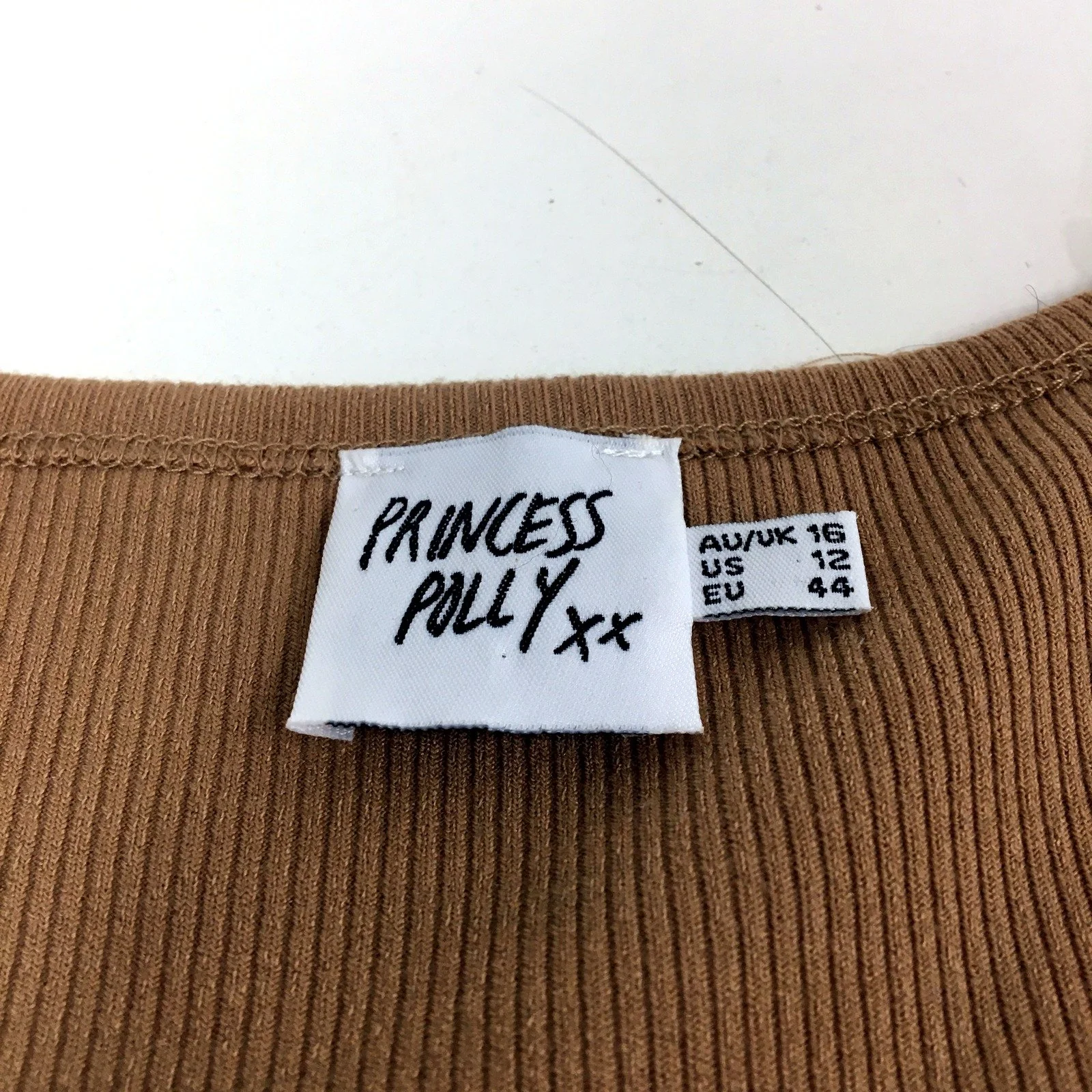 Princess Polly Ribbed Crop Top in Brown, Womens Size 16 NEW - Image 3
