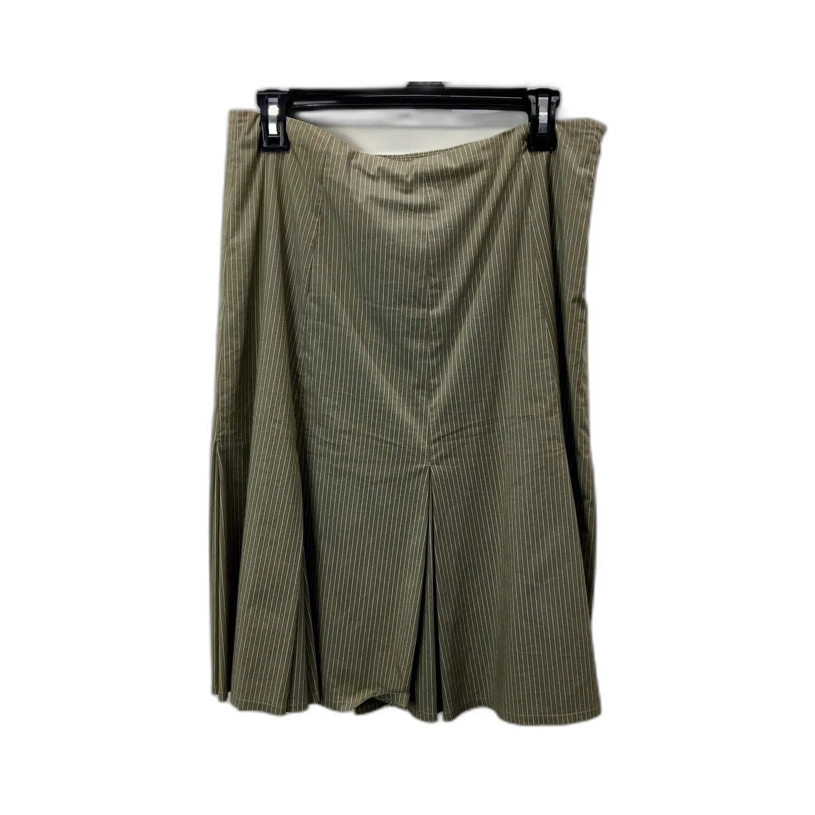 Portmans Womens Pleated Skirt Olive Green with White Pinstripes Size 12