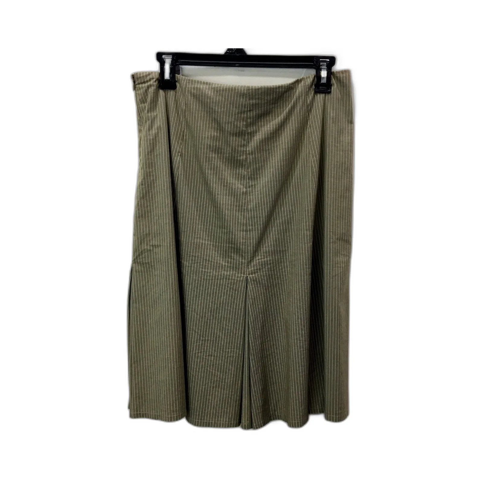 Portmans Womens Pleated Skirt Olive Green with White Pinstripes Size 12 - Image 2