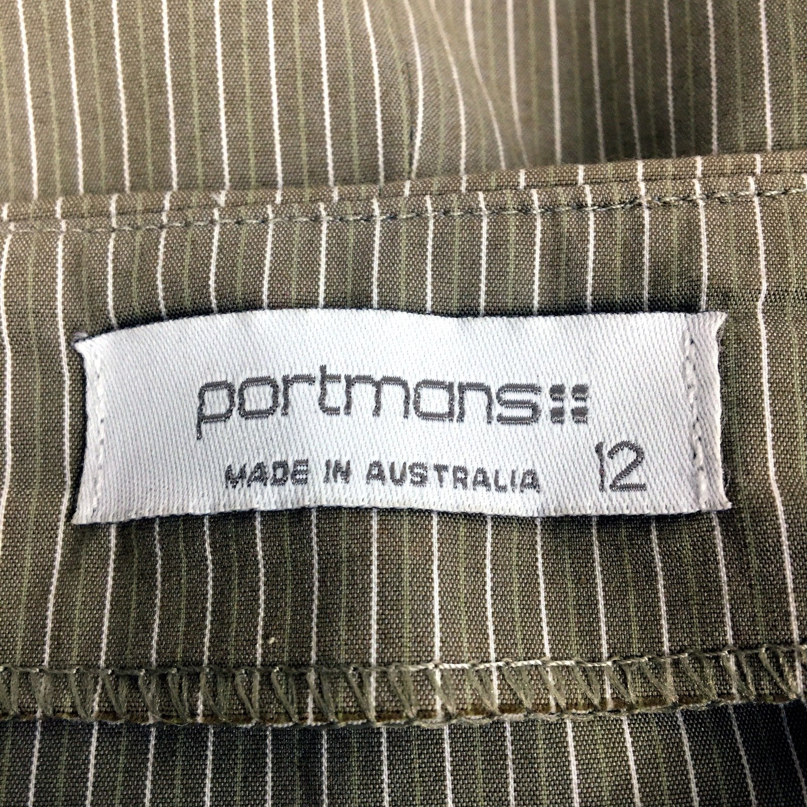 Portmans Womens Pleated Skirt Olive Green with White Pinstripes Size 12 - Image 4